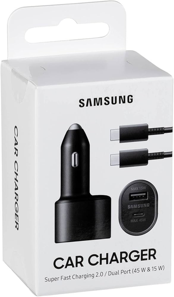 Official Samsung 45W 2 Ports Super Fast Charging Dual Car Charger w/ Cable