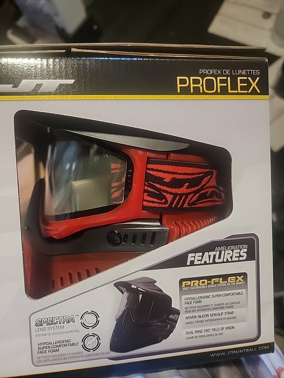 JT Proflex Paintball Mask Goggle Spectra Ice Red