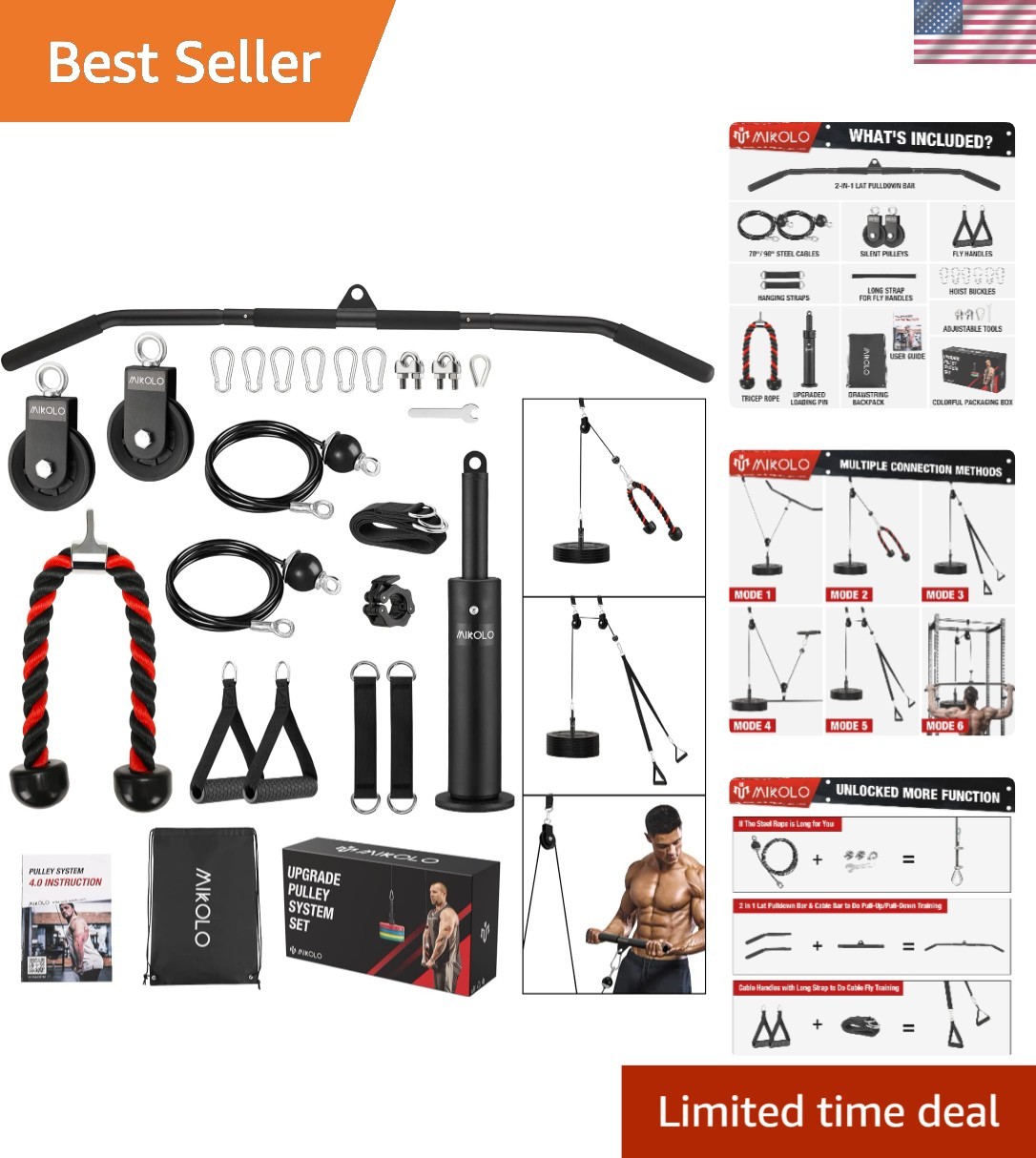 Upgraded Weight Lift Pulley System - LAT Pulley Attachments with Adjustable L...