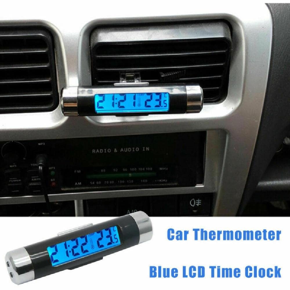 Car Clock Thermometer, 2in1 Auto Digital LCD Time and Celsius Temperature Display,...