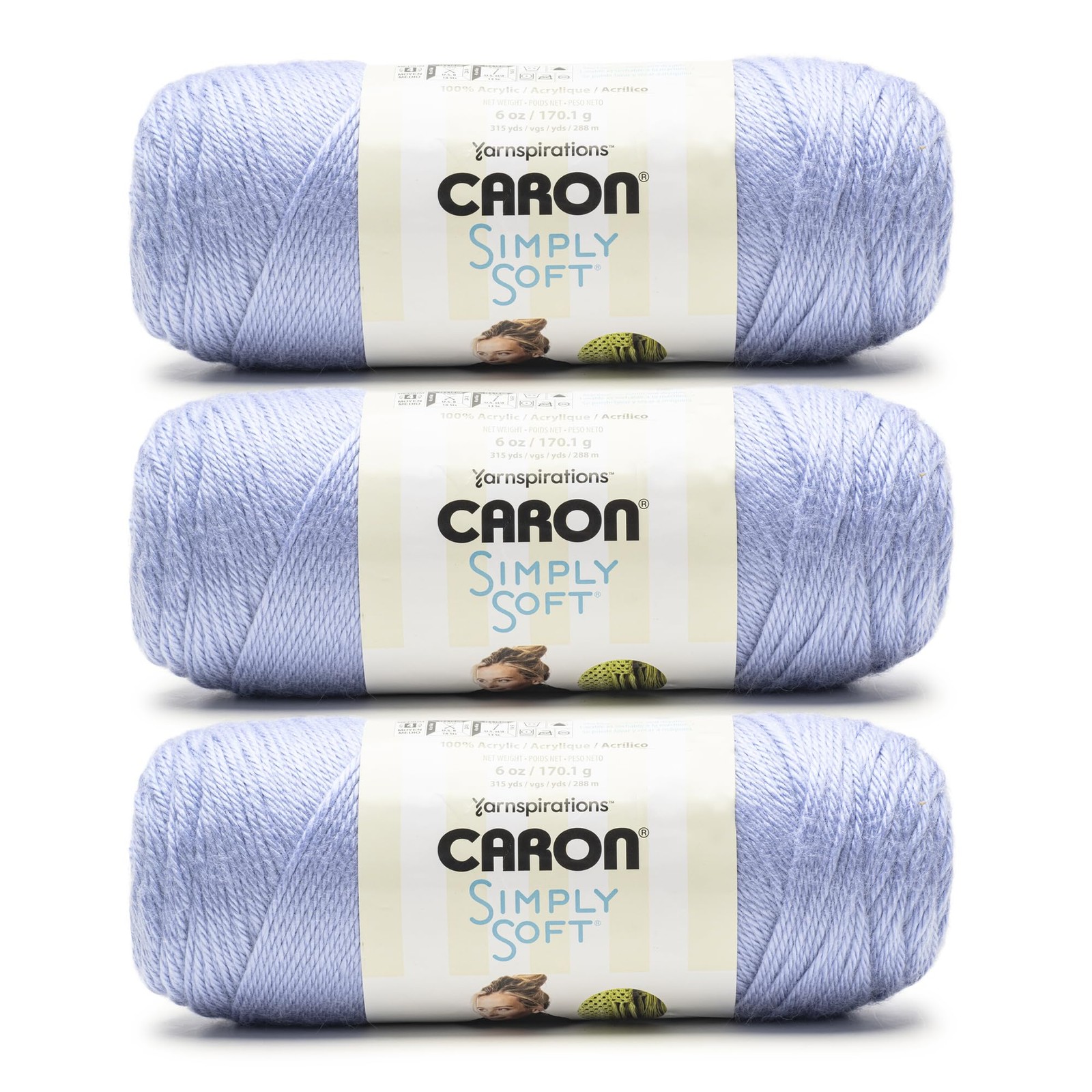 Caron Simply Soft Periwinkle Yarn - 3 Pack of 170.1g/6oz - 100%