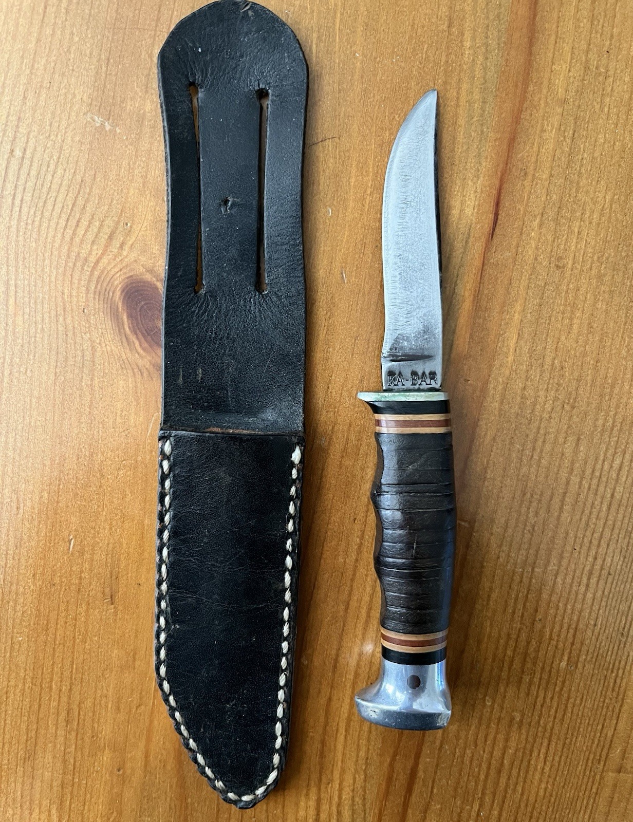 Vintage KA-BAR Fixed Blade Leather Stacked Handle - Small Game Hunting