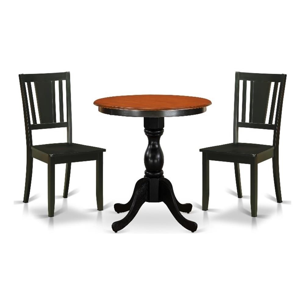 ESDU3-BCH-W- Dining Table and 2 Wooden Chairs with Slatted Back - Black Finish