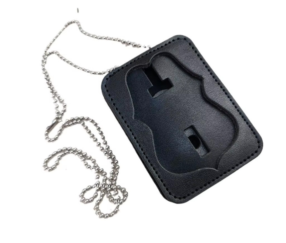 103503 TACTICAL OFFICER BELT CLIP BADGE HOLDER LEATHER CLIP ON BELT & NECK CHAIN