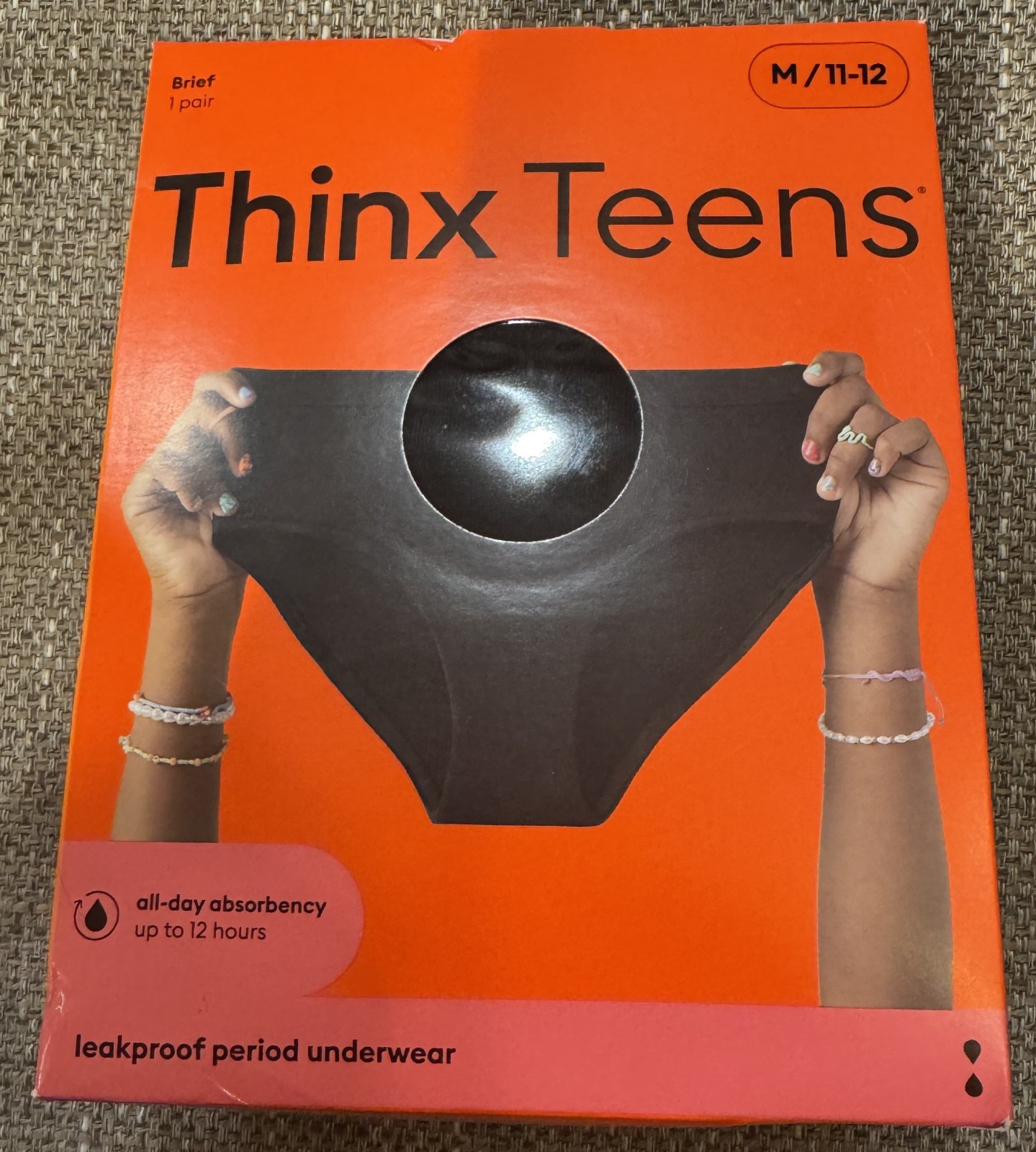 New THINX Teen 1 Pair Black Menstrual Leakproof Period Underwear Med 10/12