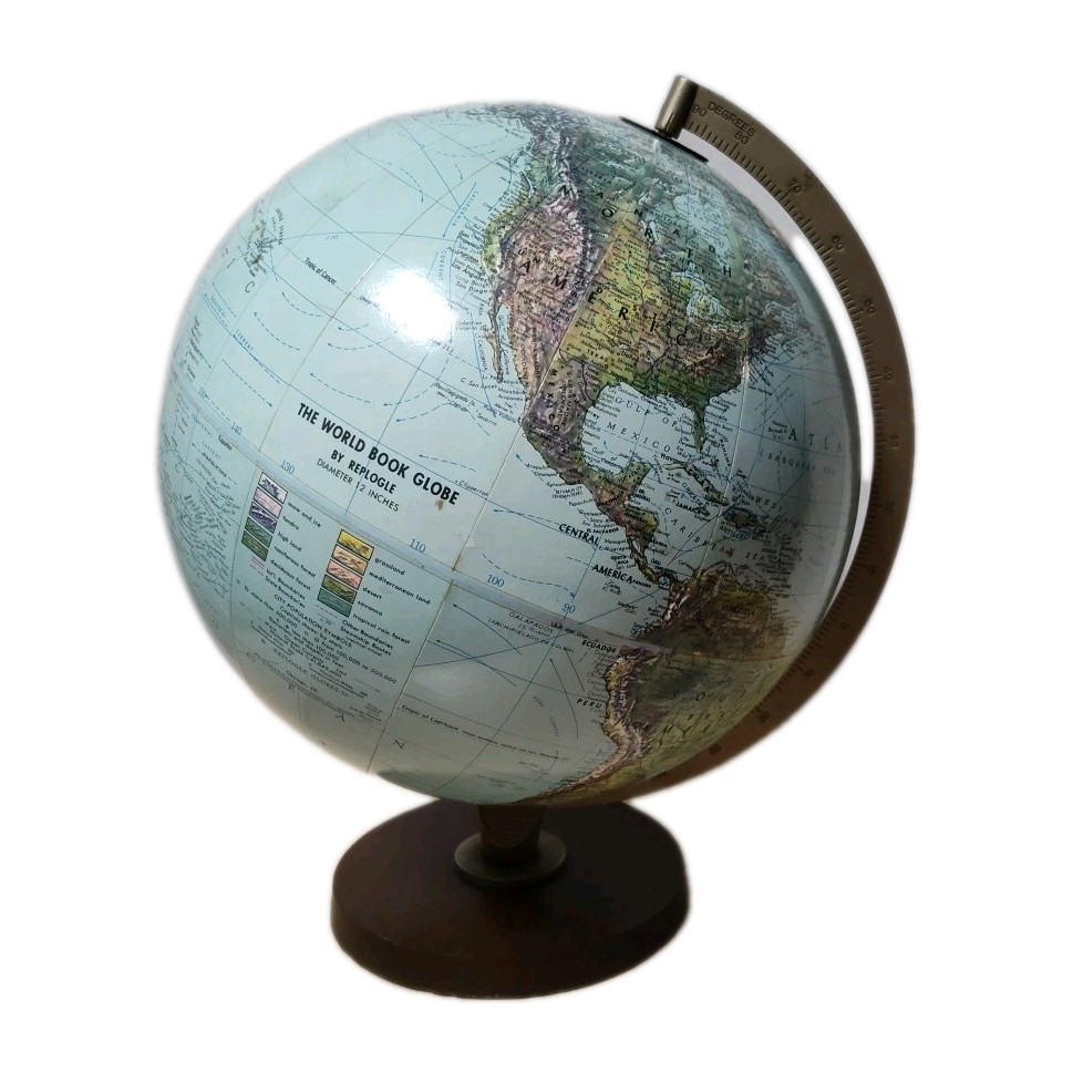 Vintage Replogle 12” Diameter Textured Topography The World Book Globe