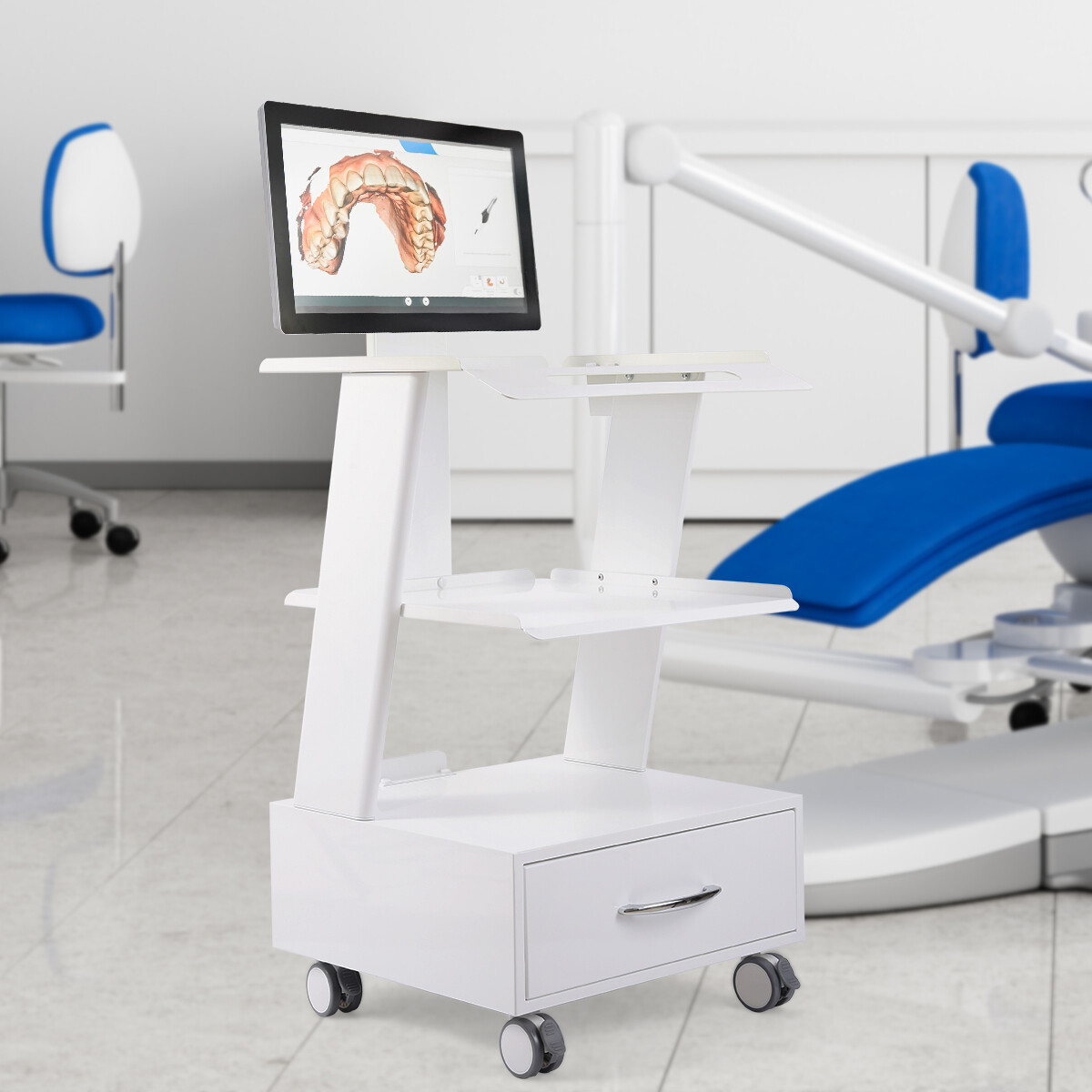 Dental Mobile Rolling Cart Mouth Sweeping Trolley & Drawer & Power Socket