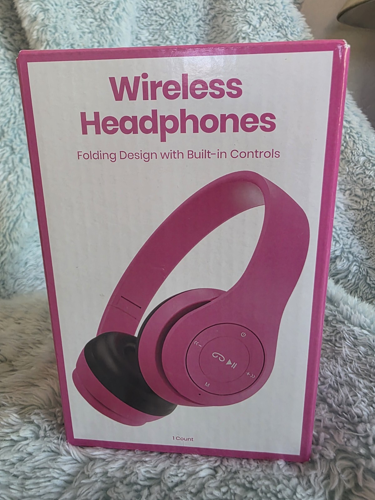 New Pink Wireless Over-Ear Headphones with Folding Design & Built-In Controls