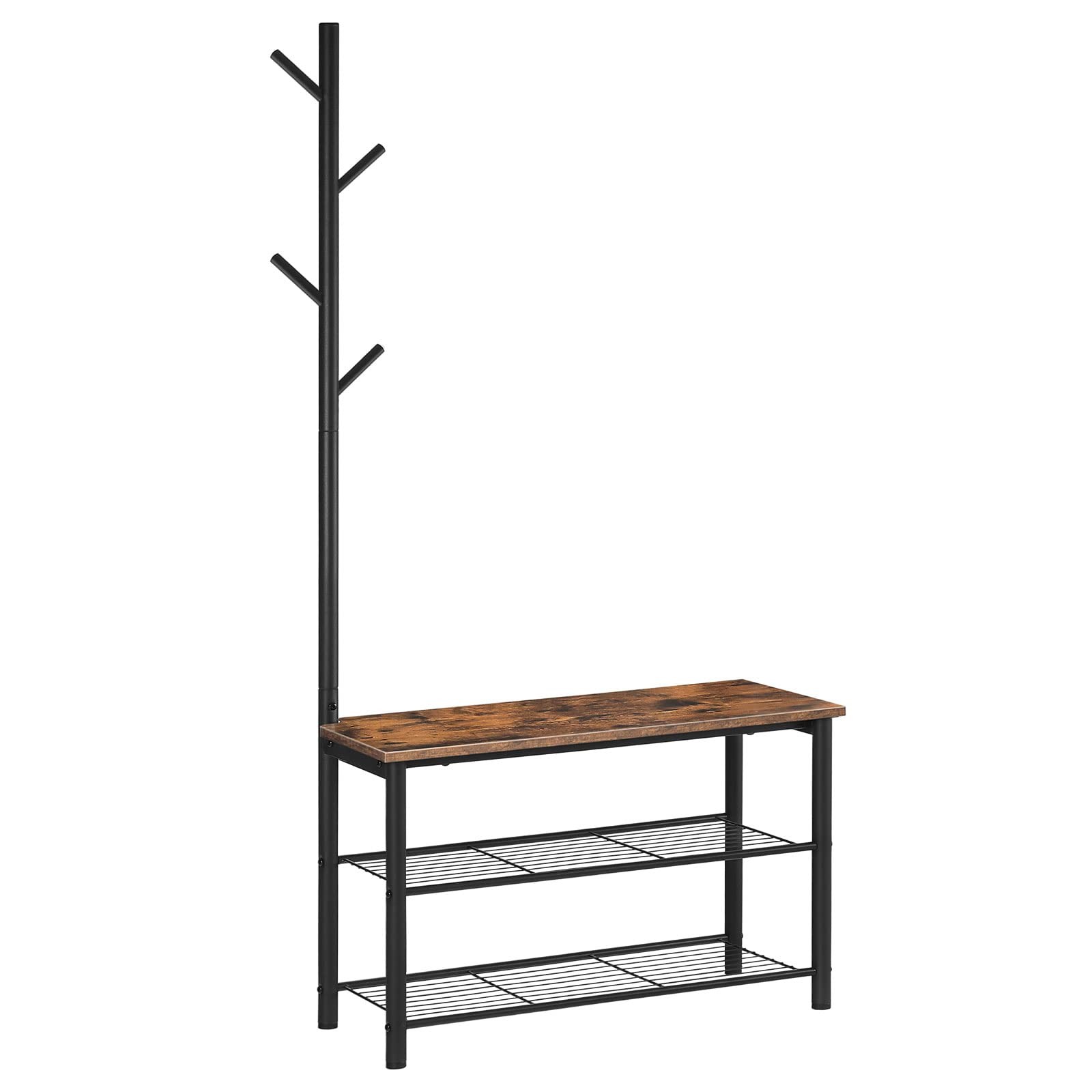 HOOBRO Coat Rack Shoe Bench, 3-Tier Shoe Rack, Industrial Shoe Organizer Stor...