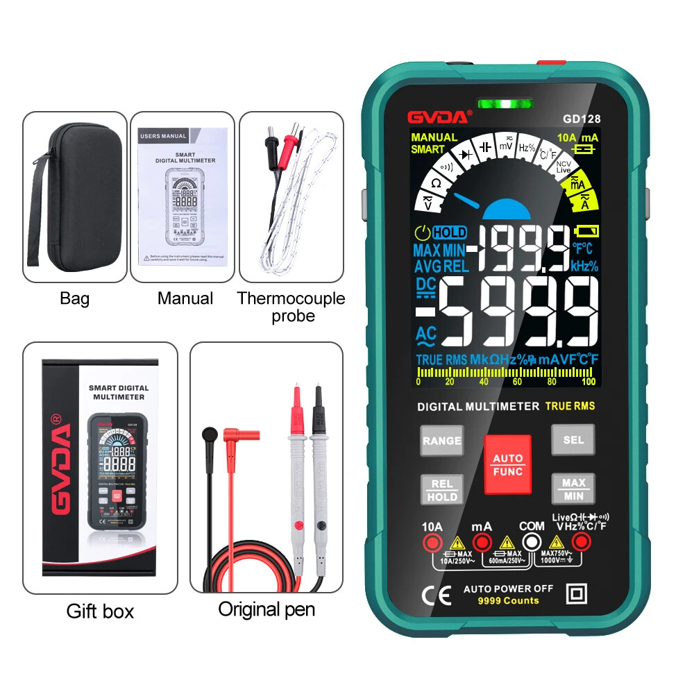 New 9999 Counts Digital Multimeter Smart Auto Range 1000V 10A Tester
