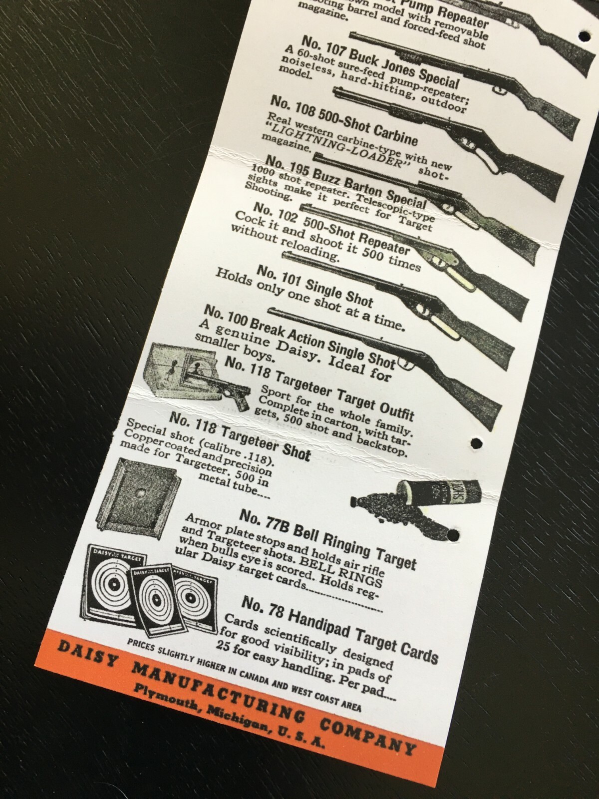 Hang Tag Repro for KING 5536 1000 SHOT Air Rifle DAISY KING PLYMOUTH, MI