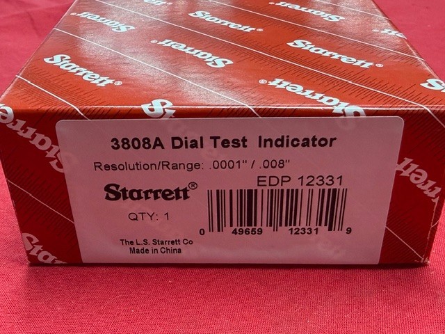Starrett 3808A Dial Test Indicator with Dovetail Mount, .008" Range