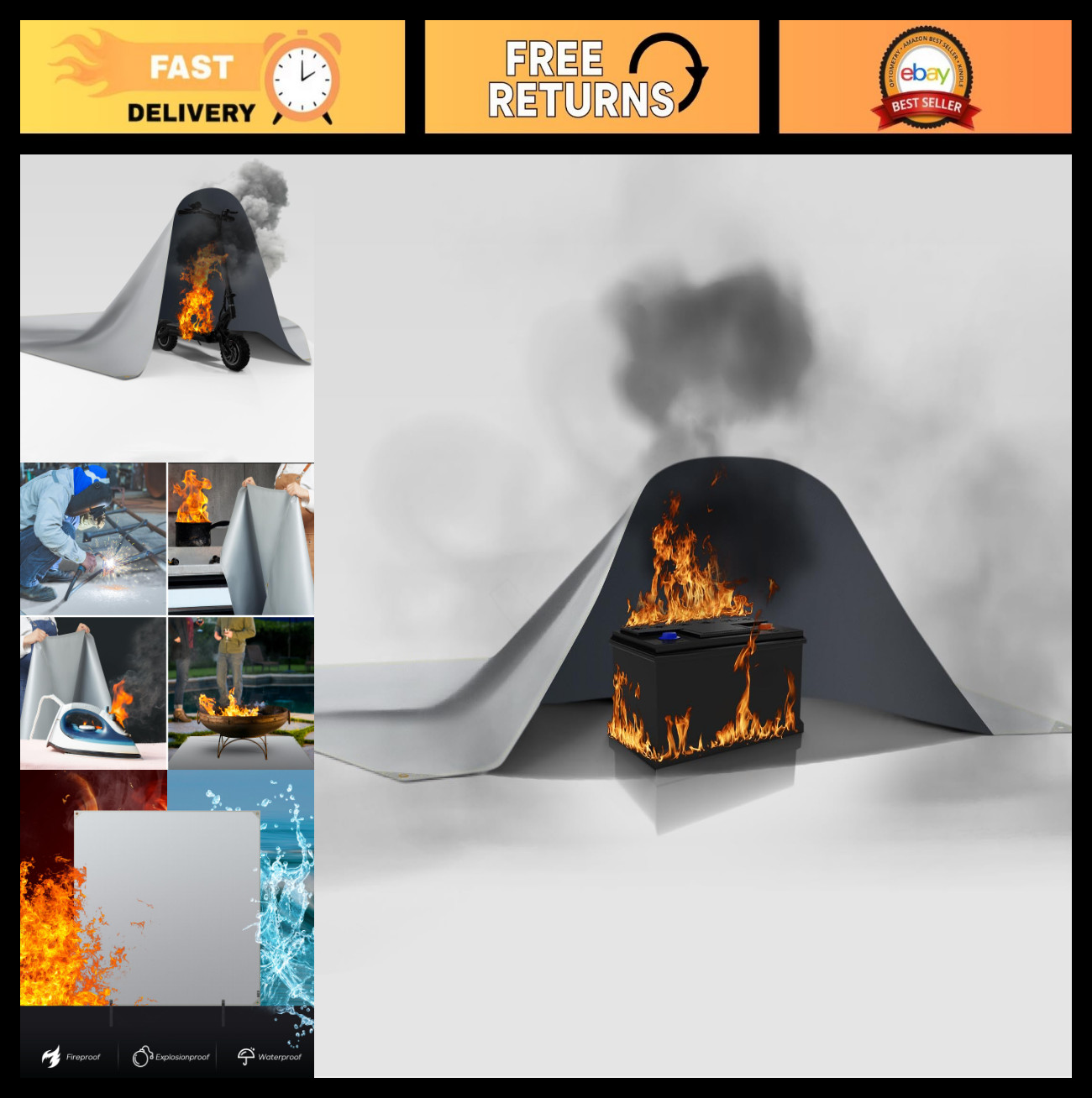 Fireproof Lithium Battery Cover - Fast & Easy Fire Extinguisher Blanket for E-Sc