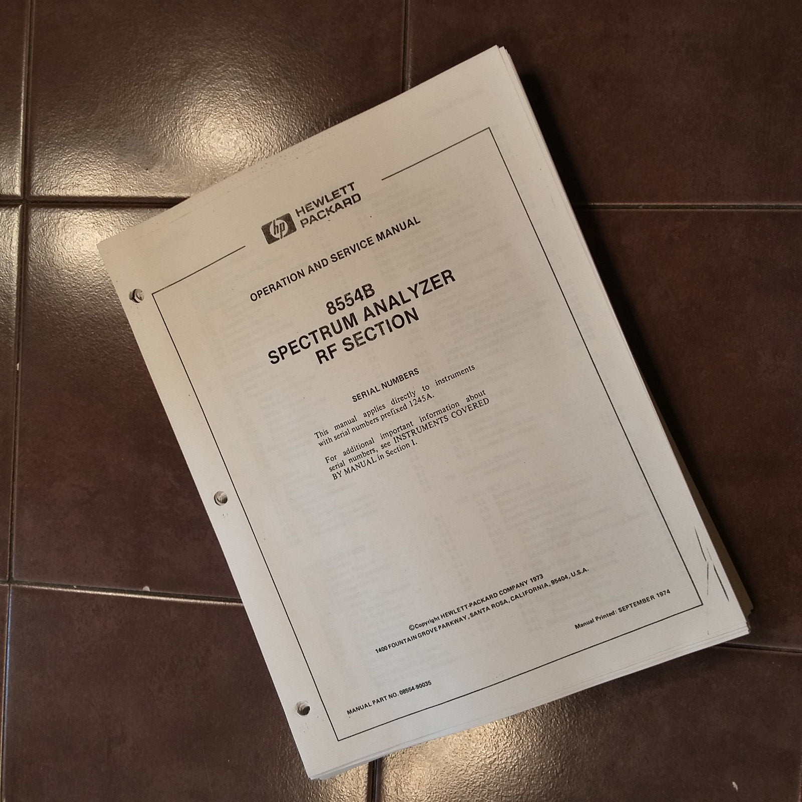 HP Hewlett Packard 8554B Spectrum Analyzer Operator & Service Manual