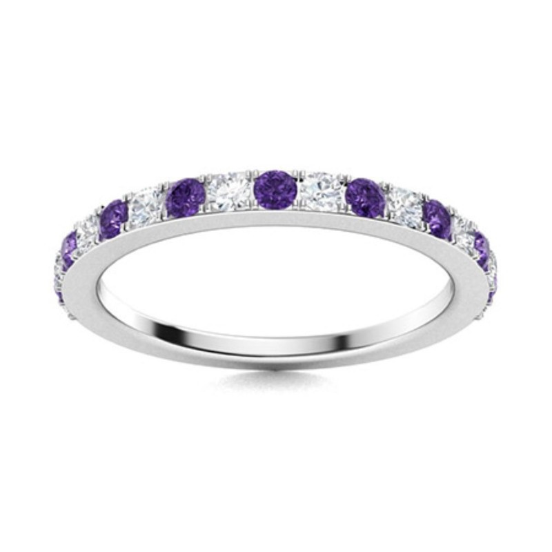 Full Eternity Band Ring 2MM Round Amethyst 925 Sterling Silver Ring For Women