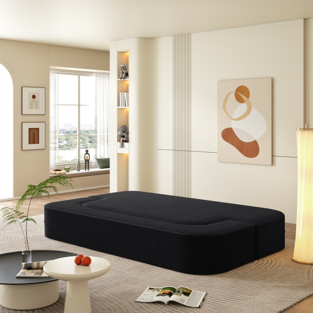 Foldable 2-in-1 Sofa Bed Sleeper Couch w/ Pillows & Blanket, Plush Corduroy