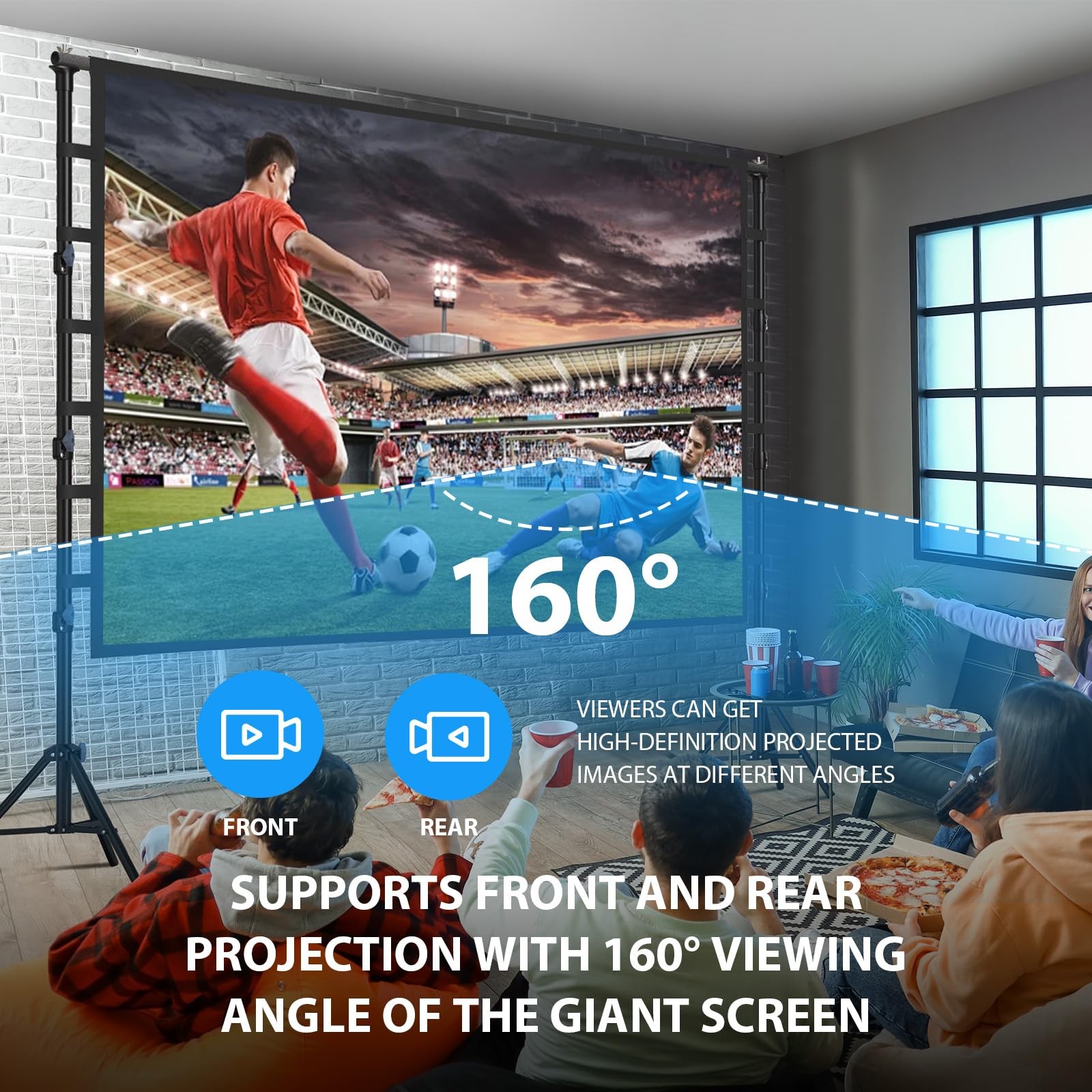 200 Inch Projector Screen with Stand: 16ft Portable Large Projection Screen a...