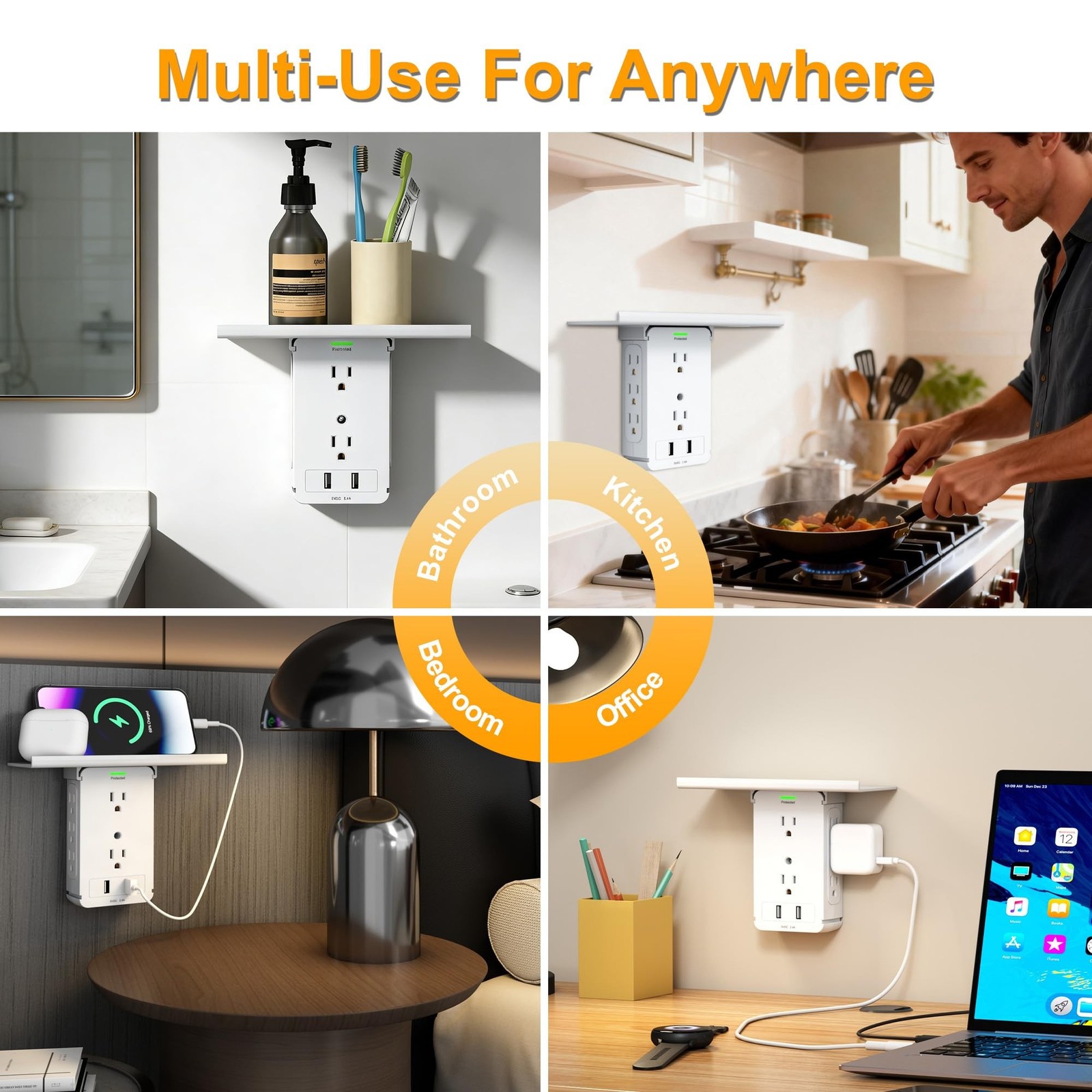 Socket Wall Shelf-CFMASTER 10 Port Surge Protector Wall Outlet, 8 Electrical ...