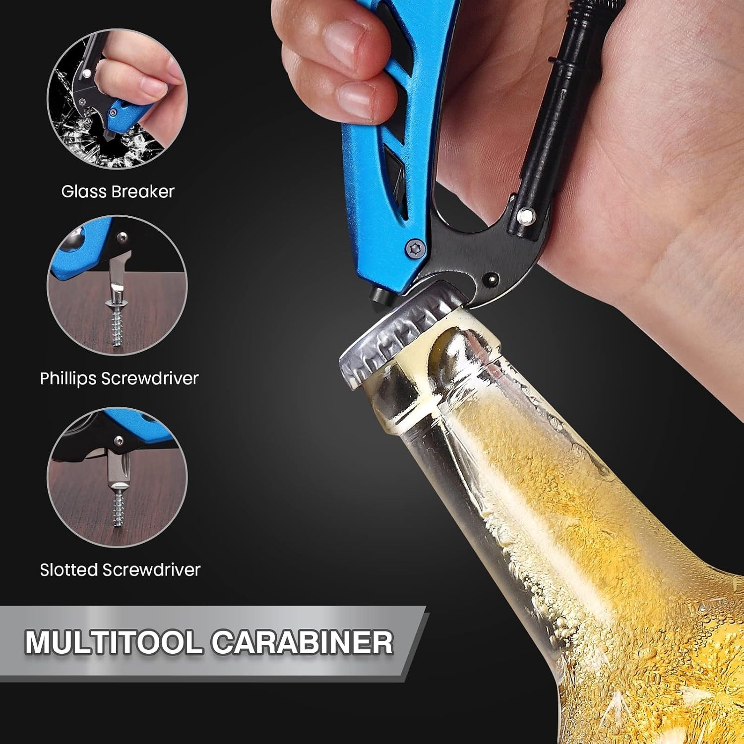 Durable Stainless Steel Multitool Carabiner - 6 Functions for Camping & Hiking
