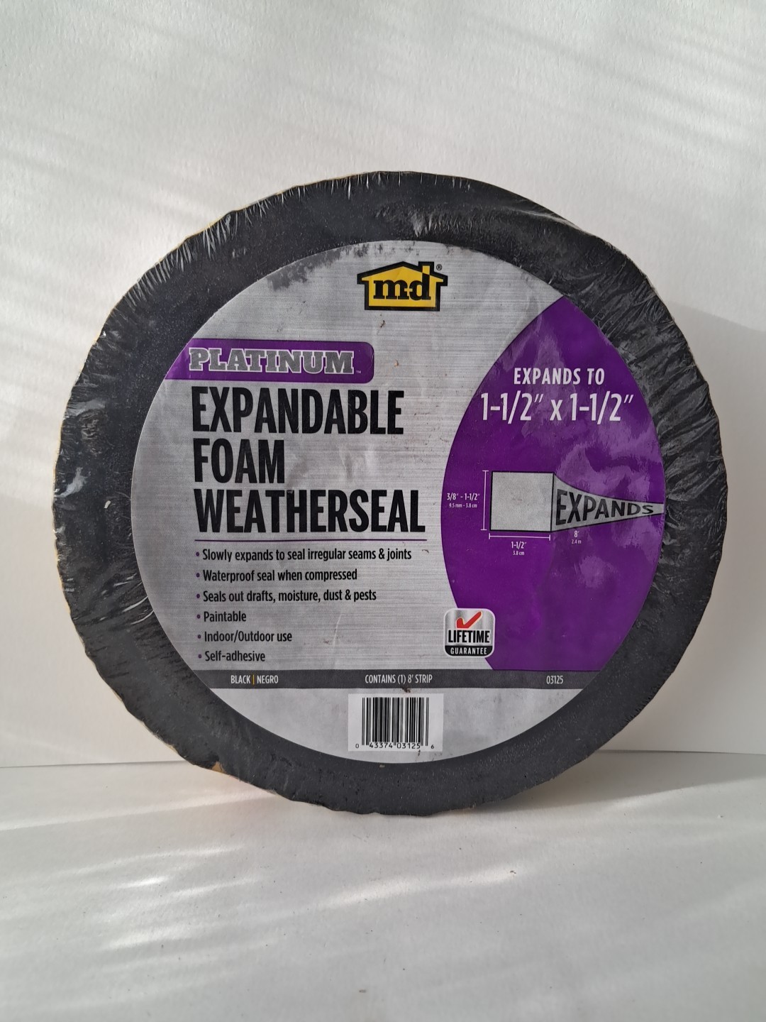 M-D Building Products PLATINUM Black Expanding Foam Weatherseal 1.5" thick strip