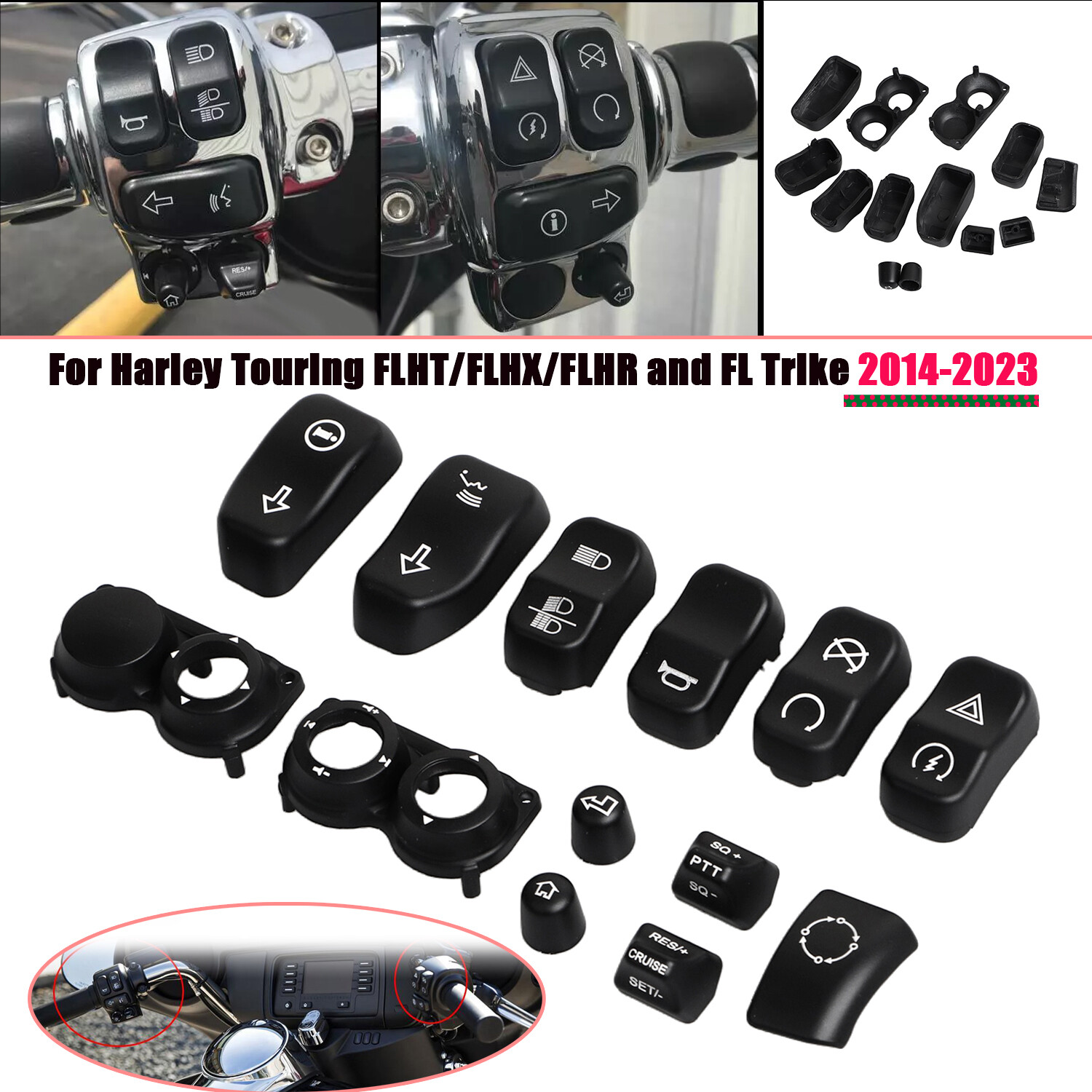 Black Control Switch Housing Button Cap For Harley Street Tri Glide 2014-2023