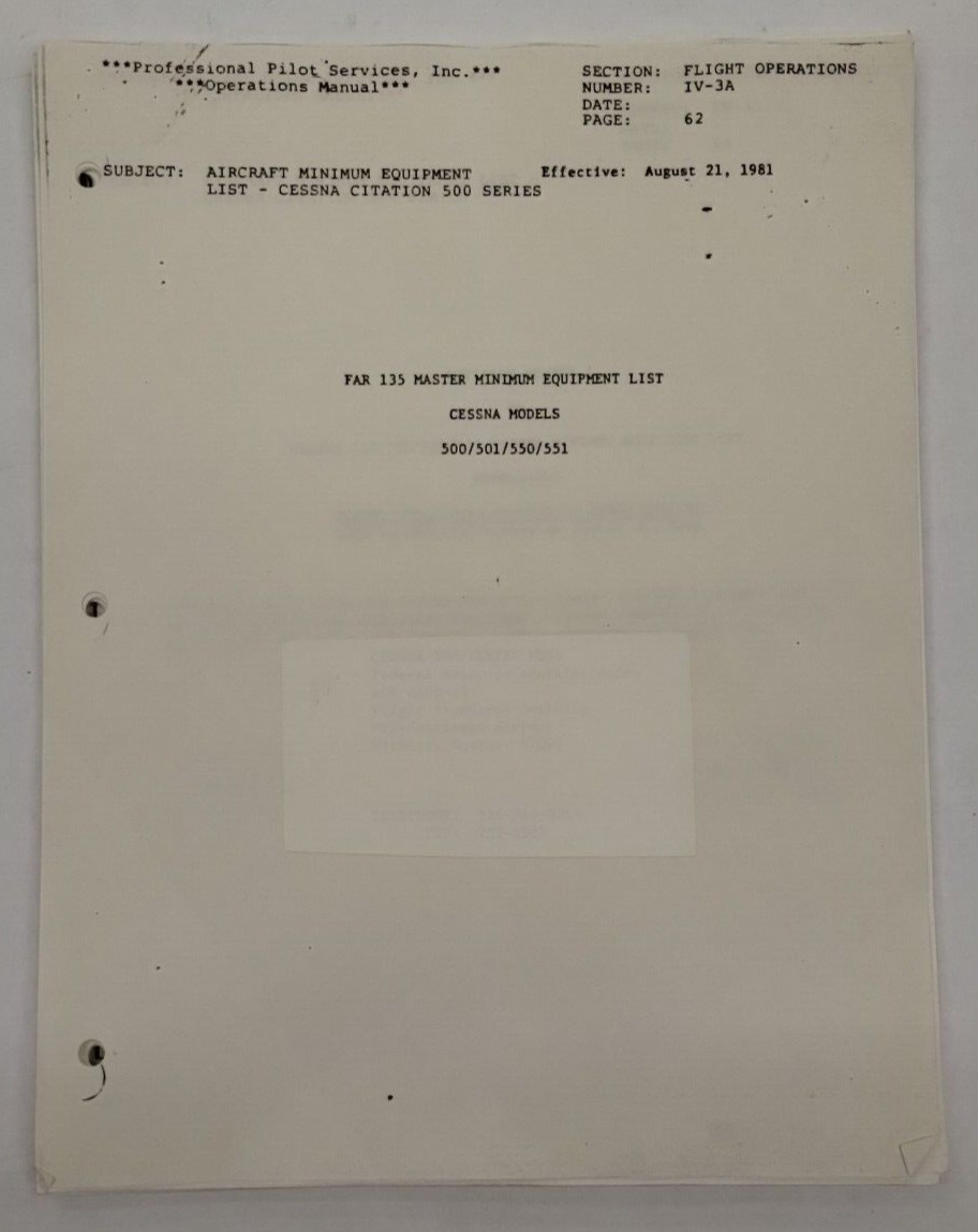 Master Minimum Equipment List Cessna Models 500/501/550/551