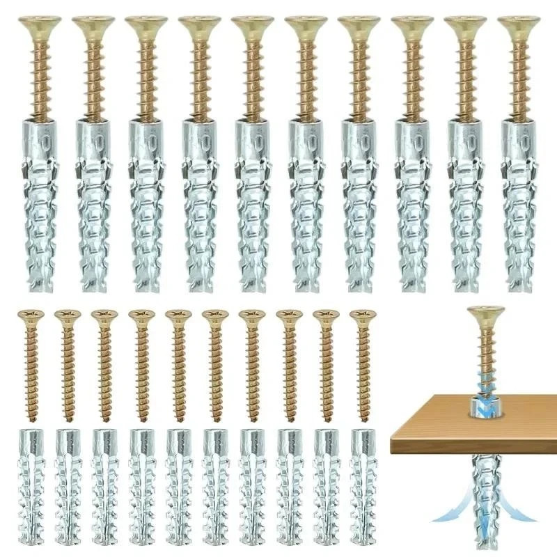 10/50Sets Metal Expansion Anchors Self Tapping Screws Concrete Wall Plugs