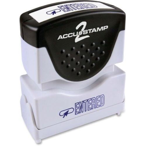 ACCUSTAMP 2 Pre-Inked Shutter Stamp "ENTERED" BLUE Ink 1 5/8 x 1/2" 035573 NEW