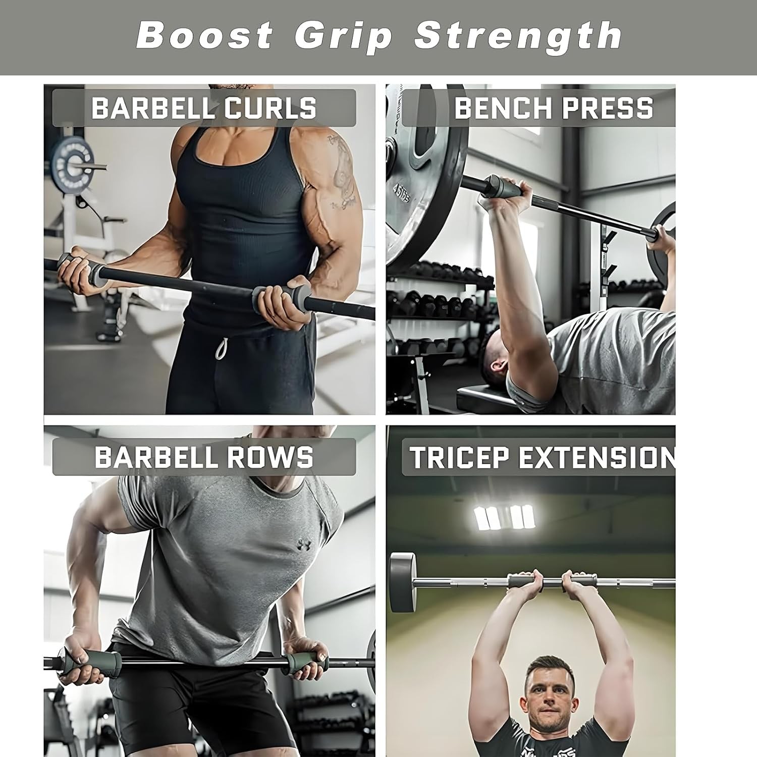 Angled Barbell Grips, Ergonomic Rotating Handles for Weightlifting, Reduce Joint