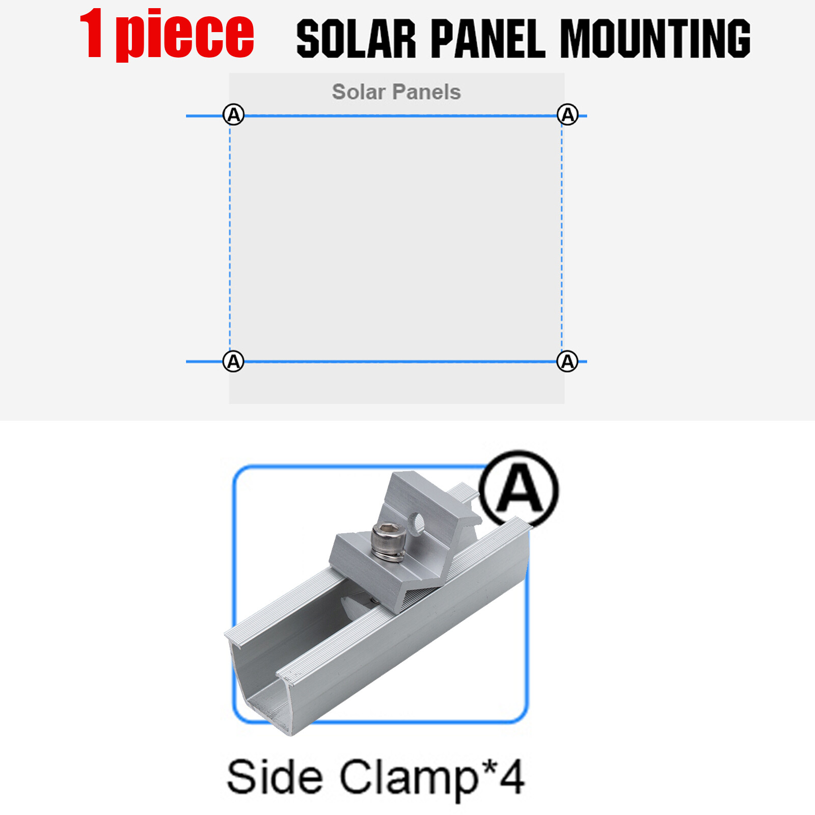 Solar Panel Roof Mounting Rail Brackets Kit Fixing Clamp for 1-4pcs Solar Panels