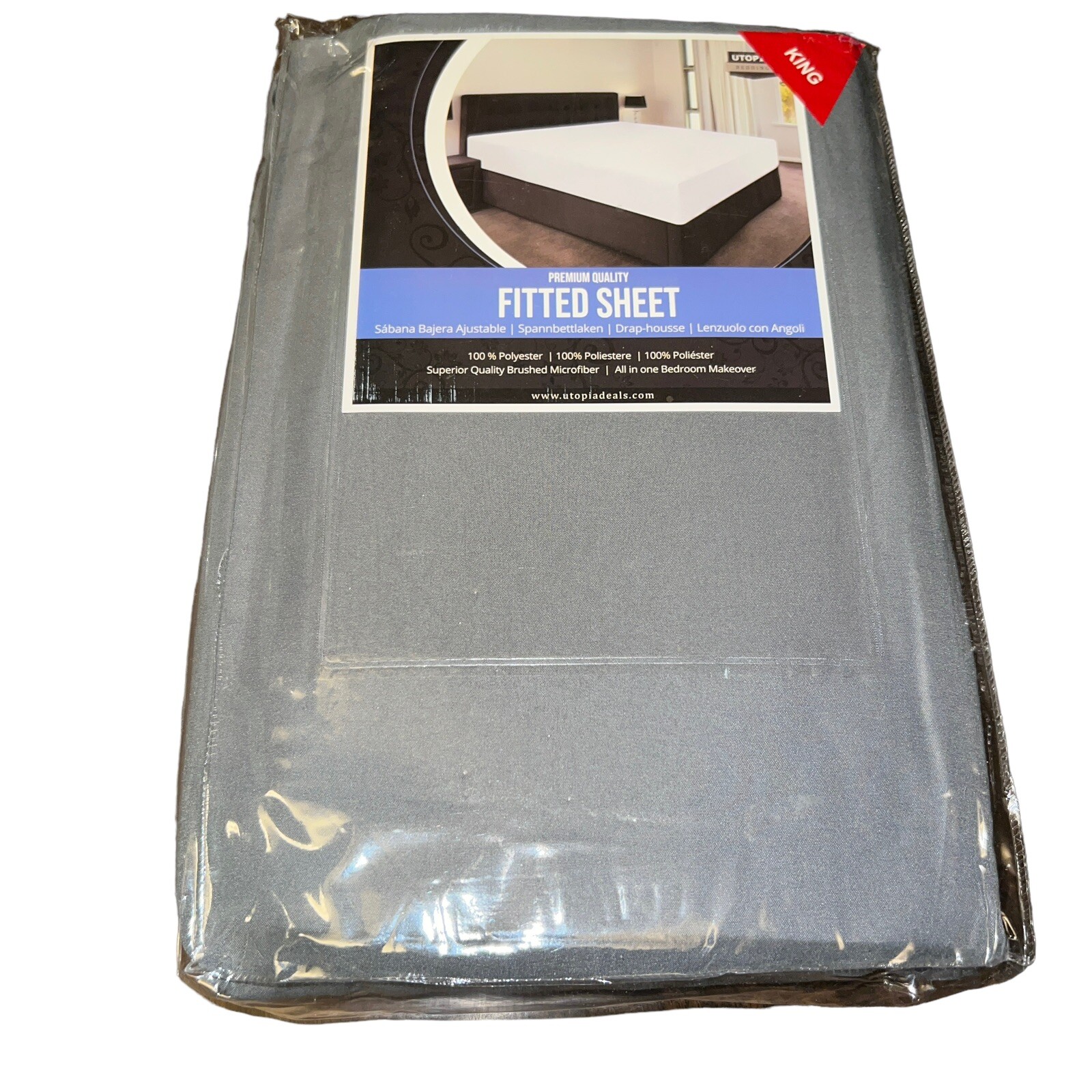 Utopia King Size Fitted Sheet Brushed Microfiber Grey Premium Quality