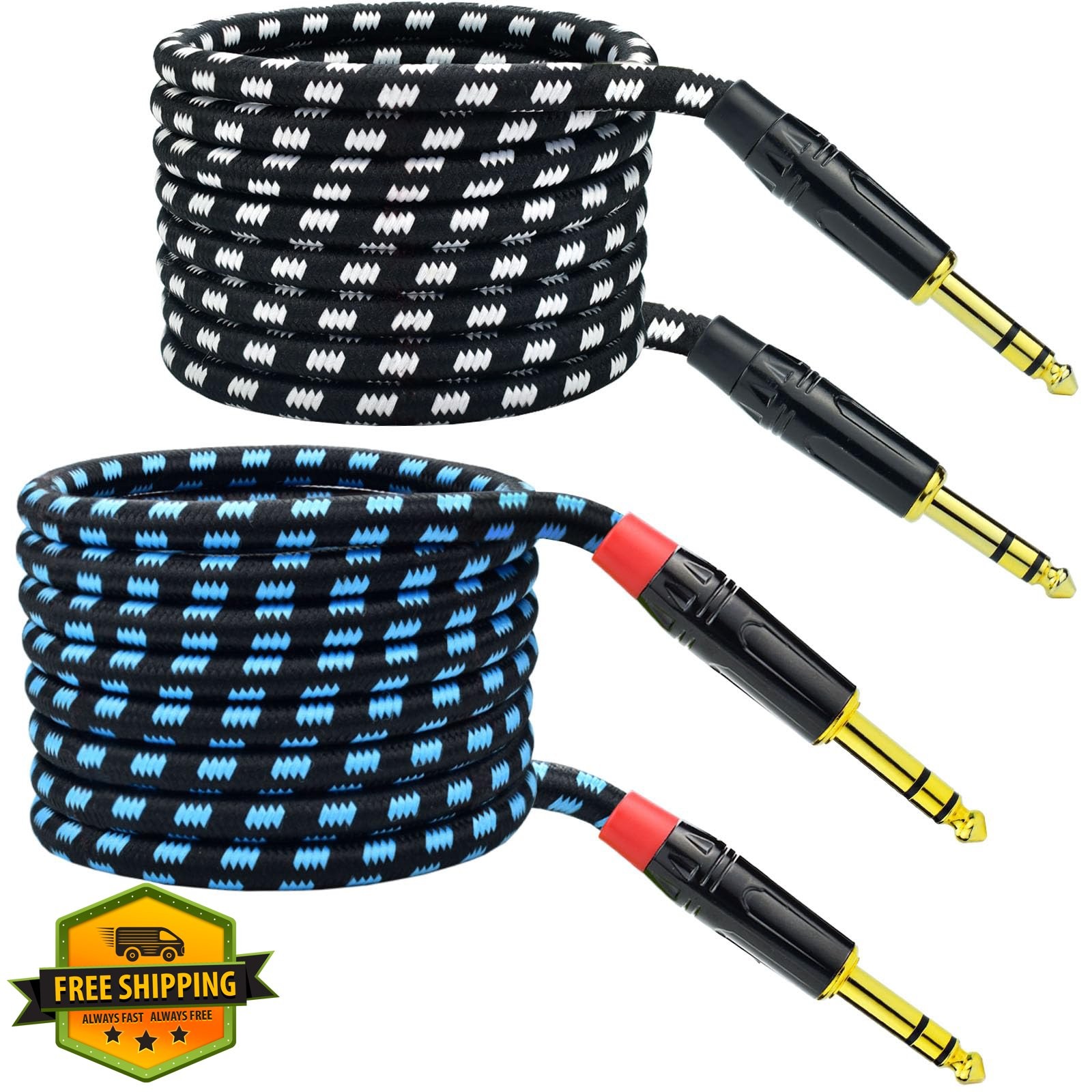 Mugteeve Balanced 1/4 Inch TRS to TRS Male Instrument Patch Cable, 10 Feet St...