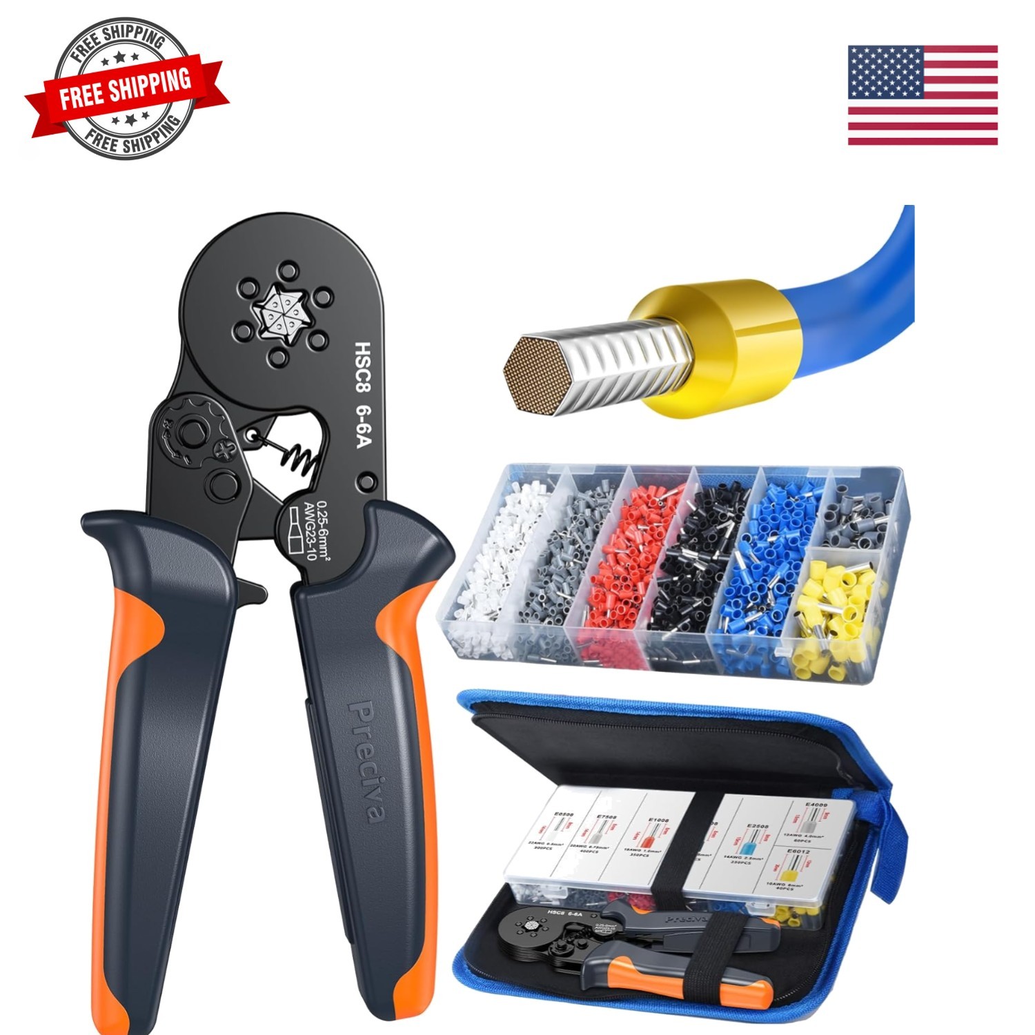 Ferrule Crimping Tool Kit with 1900PCS Wire Connectors, Hexagonal -10 Sawtoot...