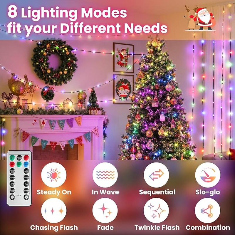 394FT LED Fairy String Lights 1200 Multicolor 8 Modes Remote Waterproof Timer US