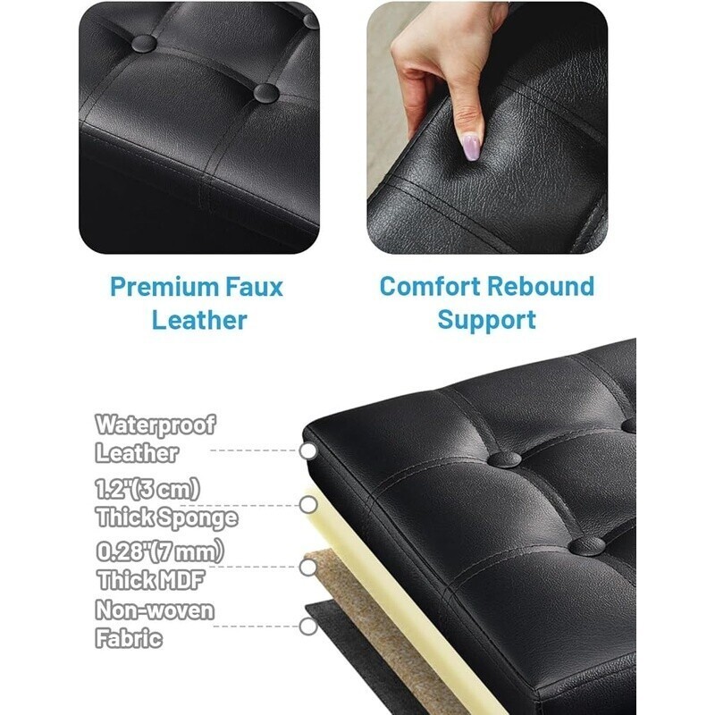 Folding Storage Ottoman Footrest Leather Bench Compact Foot Stool Organizer New