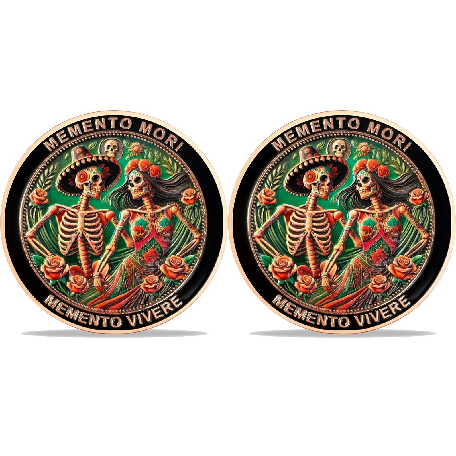 2PCS Skull Memento Mori Coin Memento Vivere Stoic Challenge Coin Gifts For Men