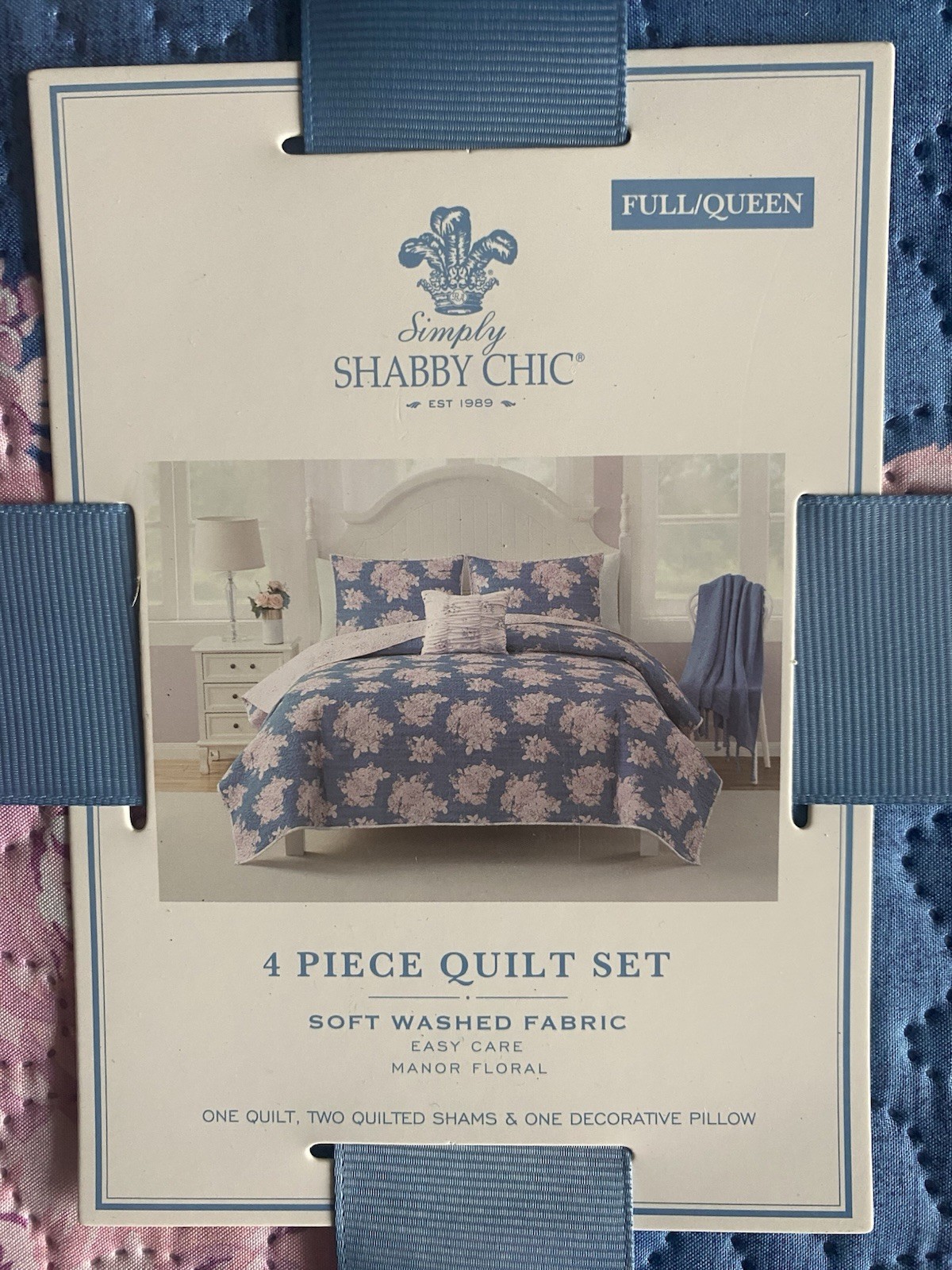 Rachel Ashwell Simply Shabby Chic Full Queen 4 Pc Quilt Pink Blue Shams Pillow