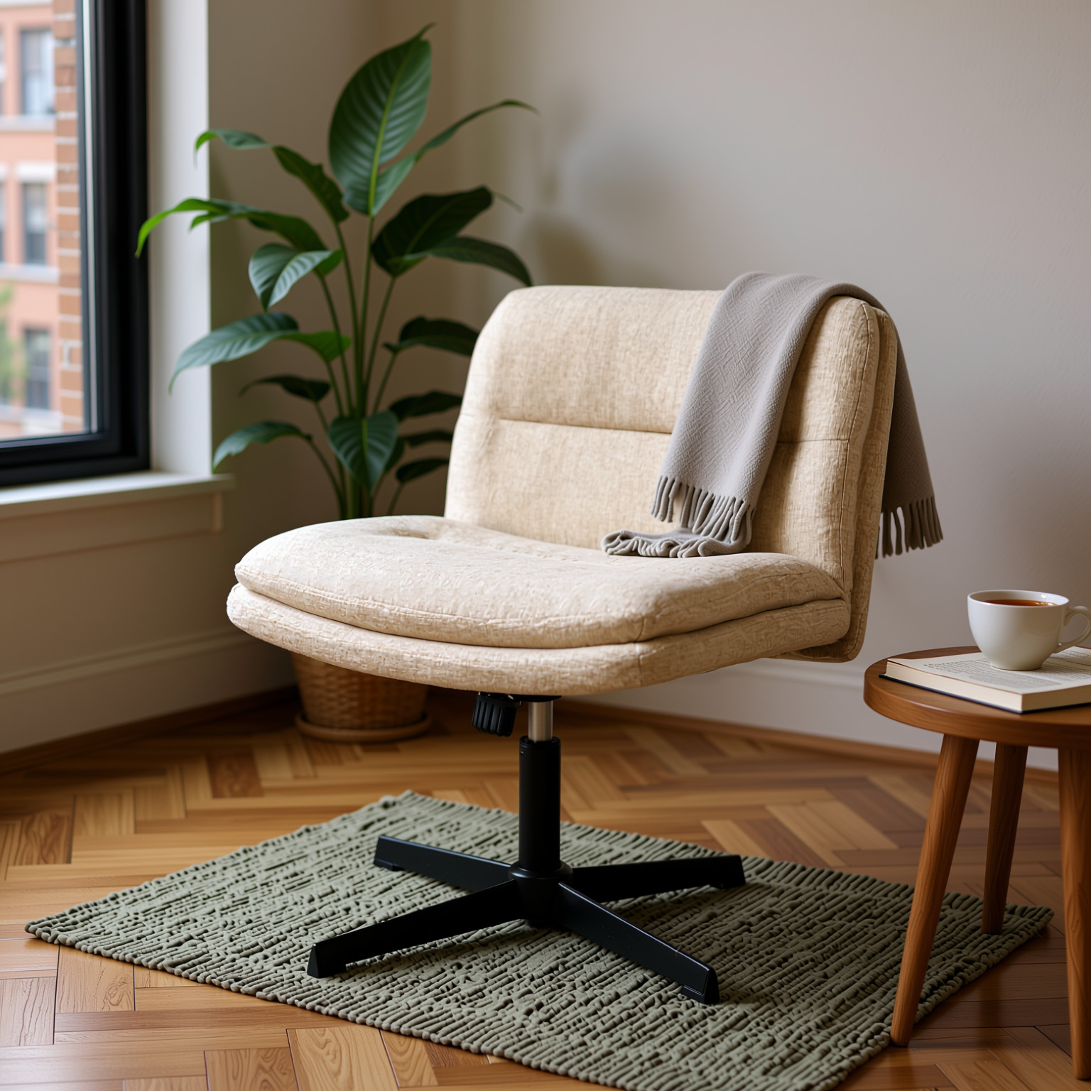 Homy Casa Alintoner 25.6" Adjustable Beige Office Chair Home Office Seating