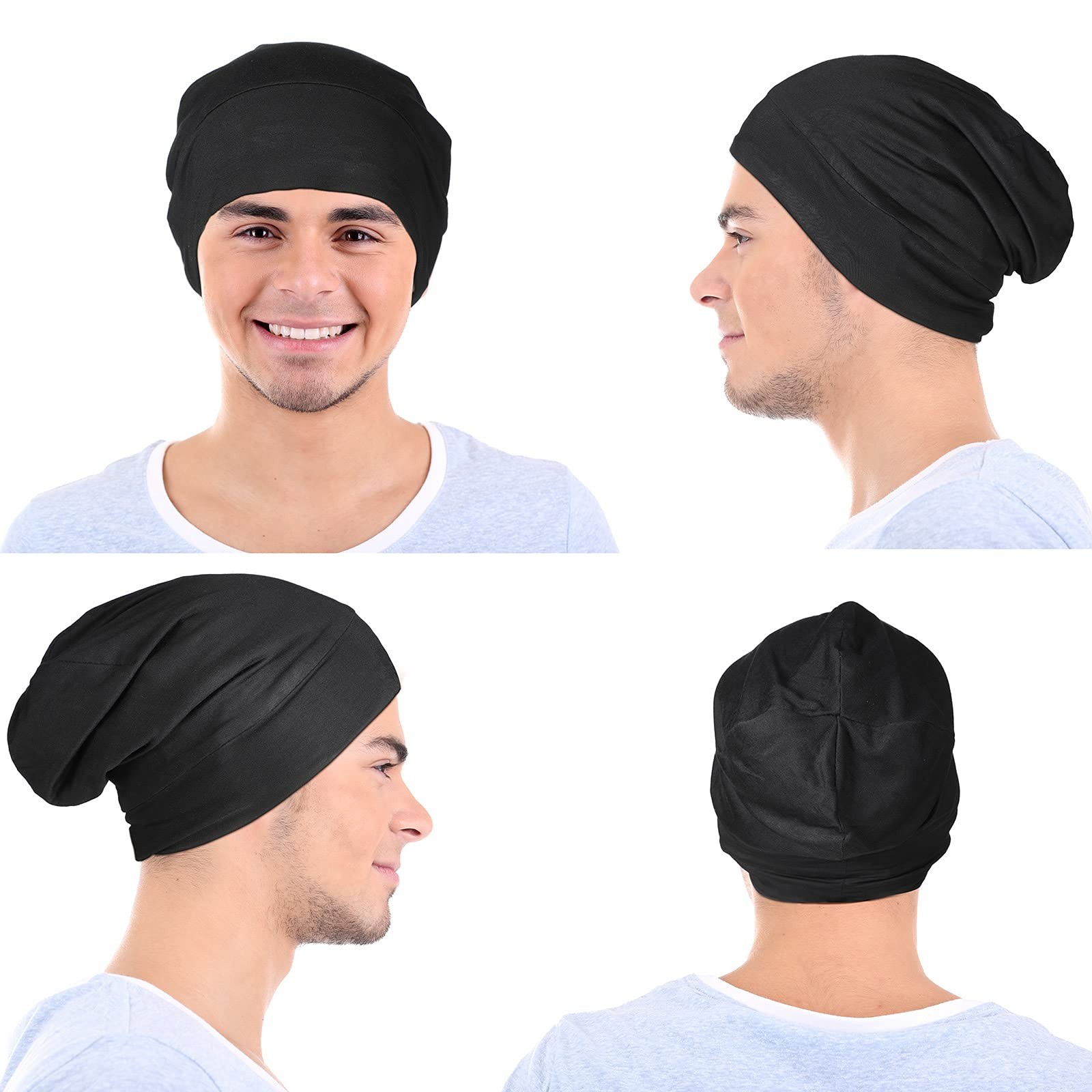 2 Pcs Silk Satin Bonnet for Sleeping Men Silk Satin Beanie with Adjustable El...