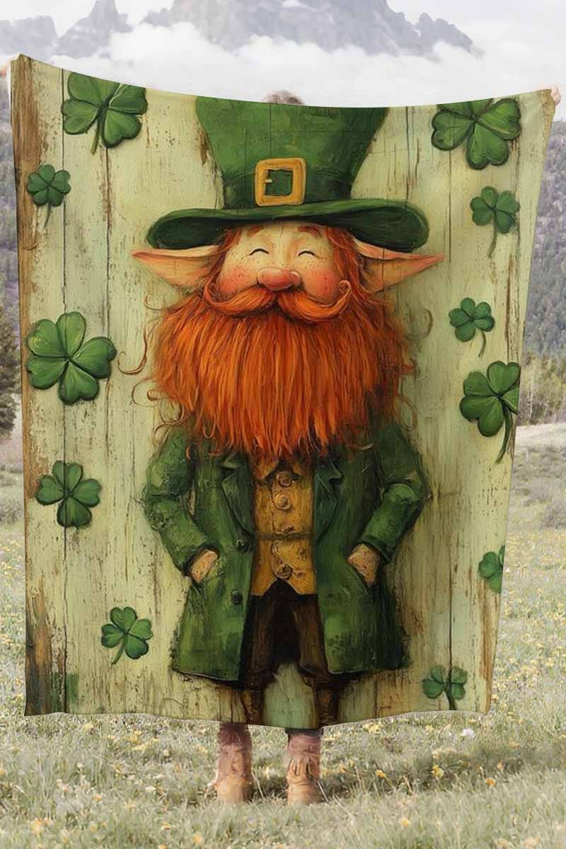 Leprechaun Clover Coral Fleece Cozy Throw Blanket Rustic Cute