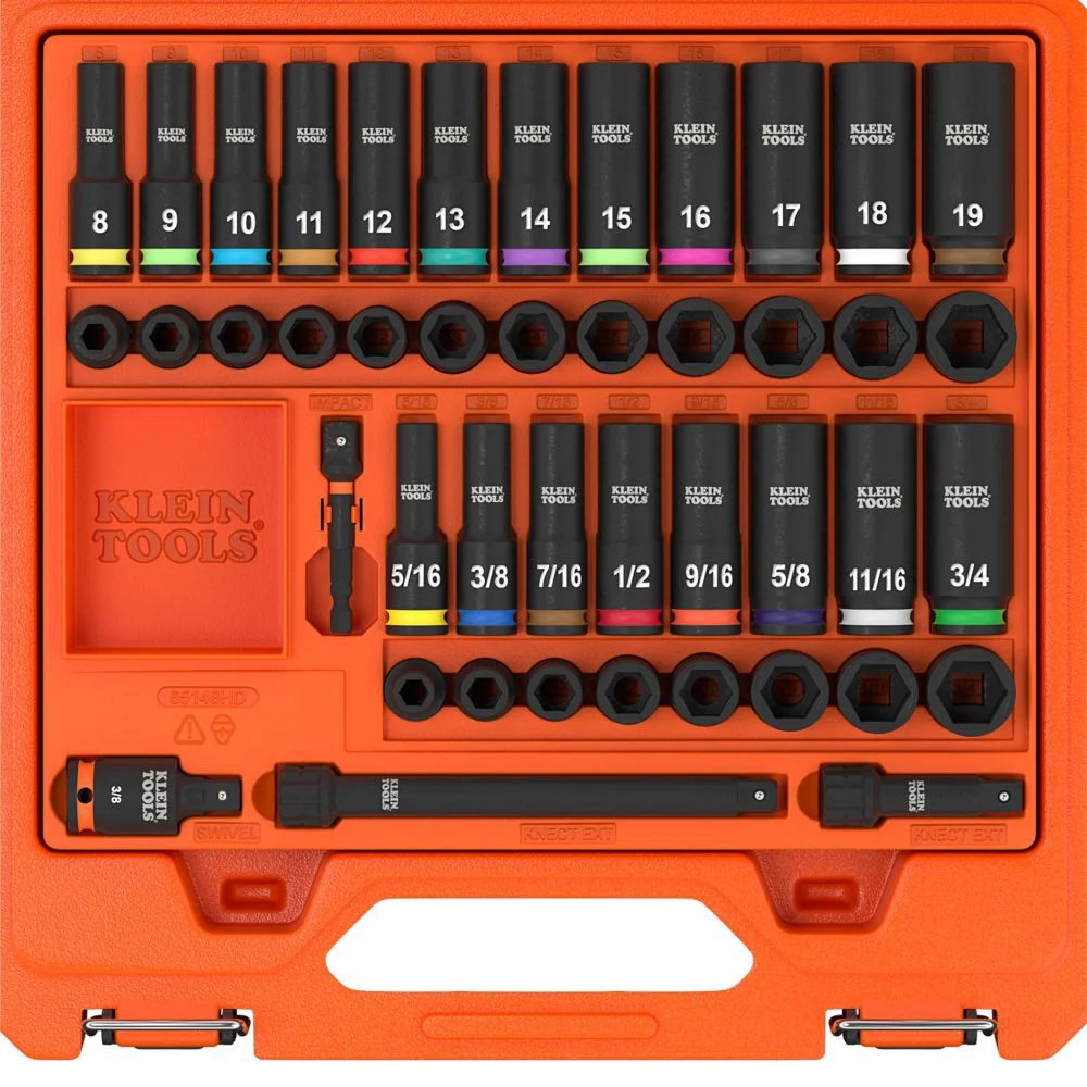 Klein Tools Knect 3/8 Inch Deep And Shallow Impact Socket Set Sae And Metric 44
