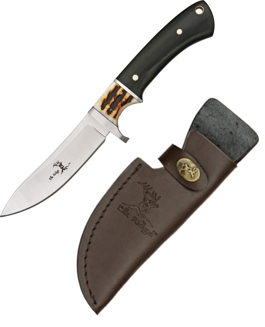 Elk Ridge Fixed Knife 3.88" 440 Steel Blade Imitation Stag And Black Wood Handle