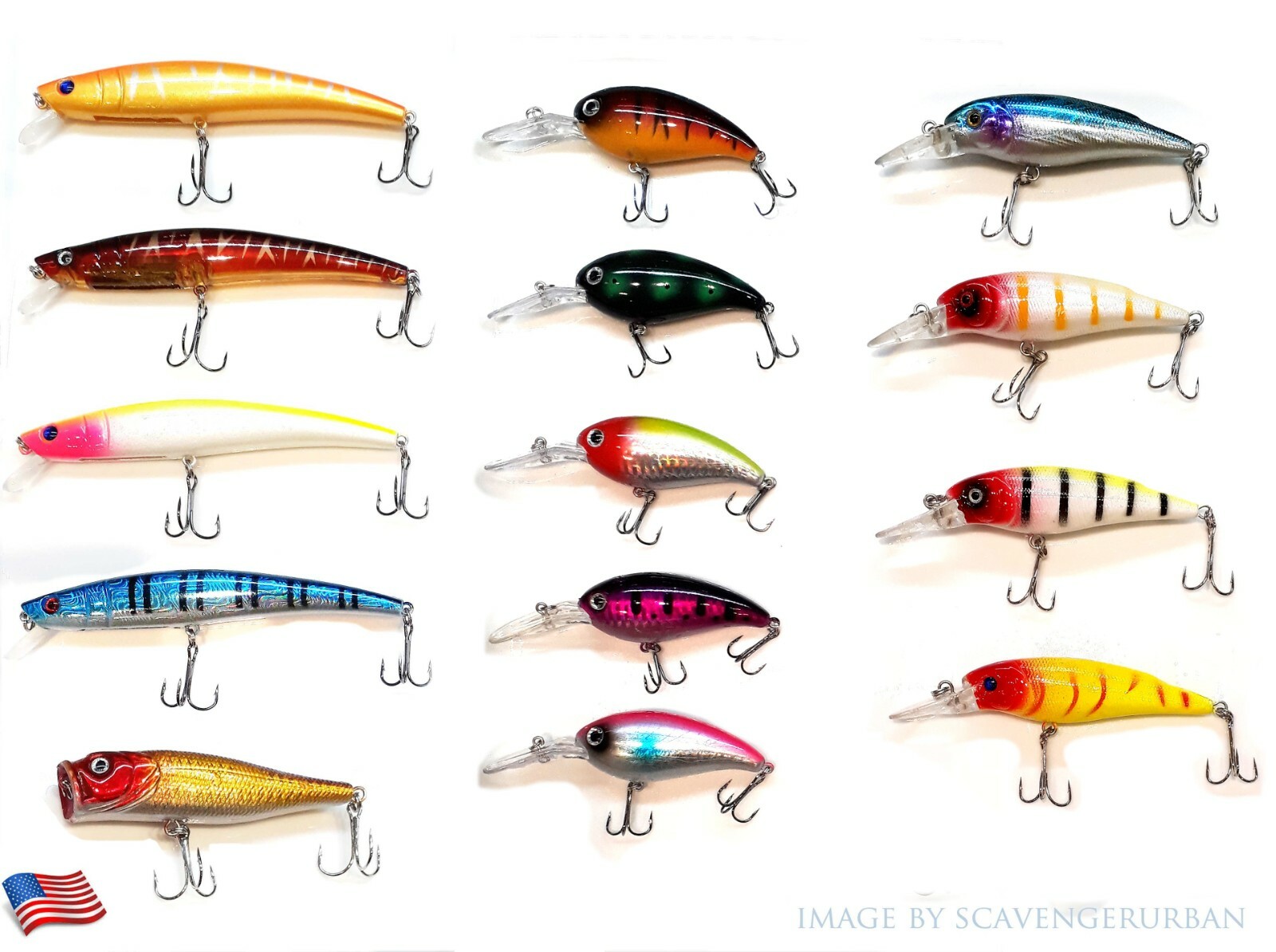 USA LOT OF 14 FISHING LURES TOP WATER POPPER CRANKBAIT HARD SWIMBAIT  WOBBLER