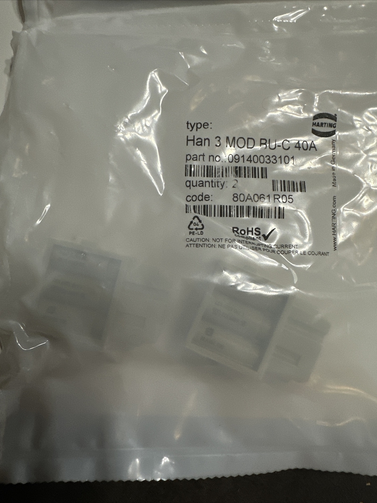 *Lot of 2* Harting Han 3 MOD-BU-C 40A