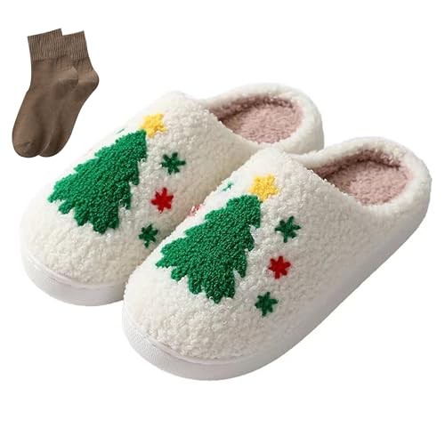 Happy Face Slippers for Women Men,Retro 6.5-7.5 Women/5-6 Men Christmastree