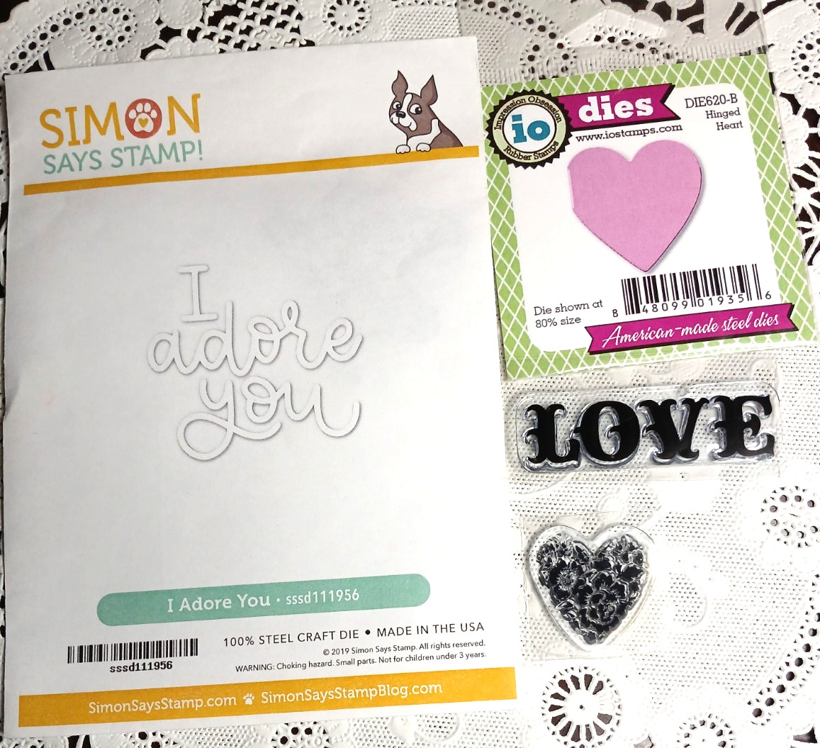4 pc lot: Love, I adore you & 2 Hearts:  2 cuttings dies and 2 cling stamps- new