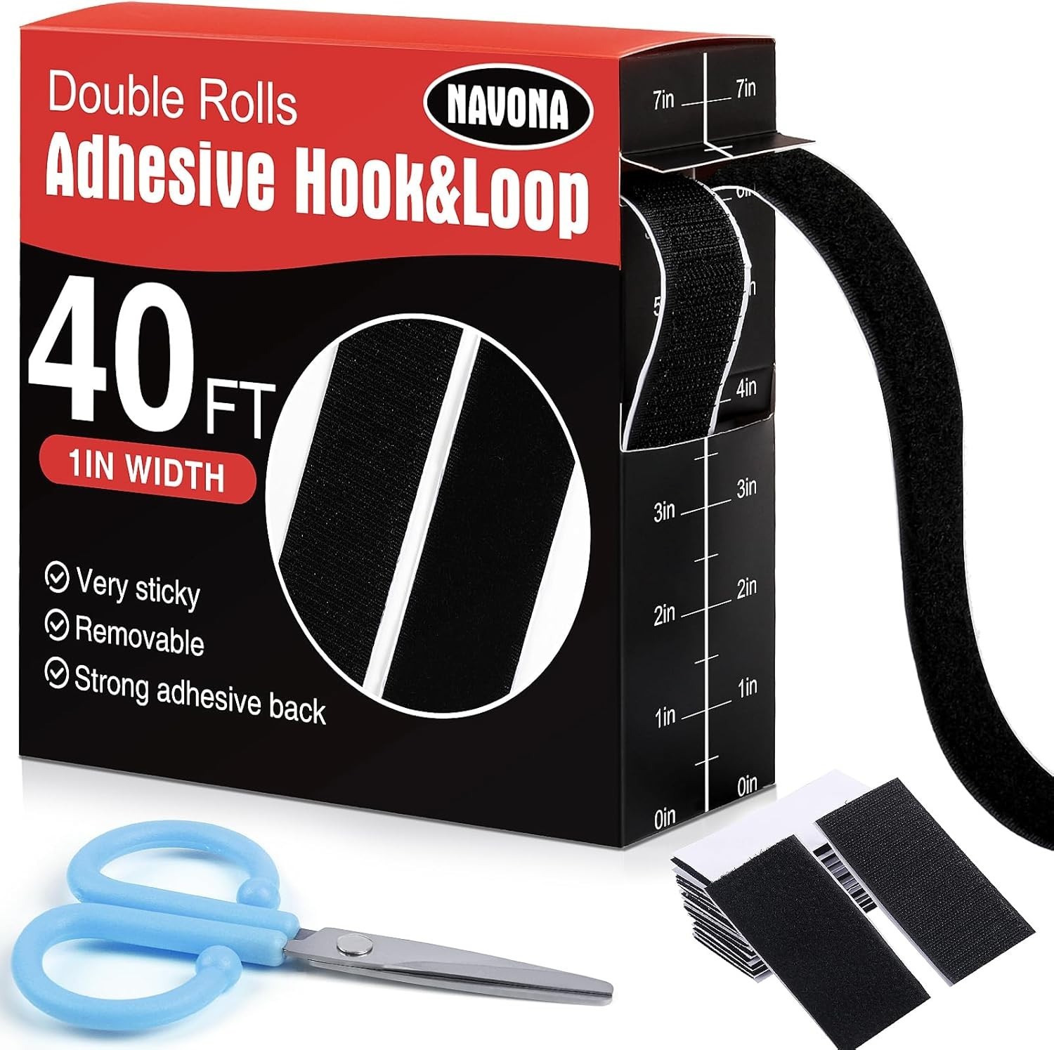 40Ft X 1Inch Hook and Loop Strips with Adhesive, Heavy Duty Self Adhesive Tape w