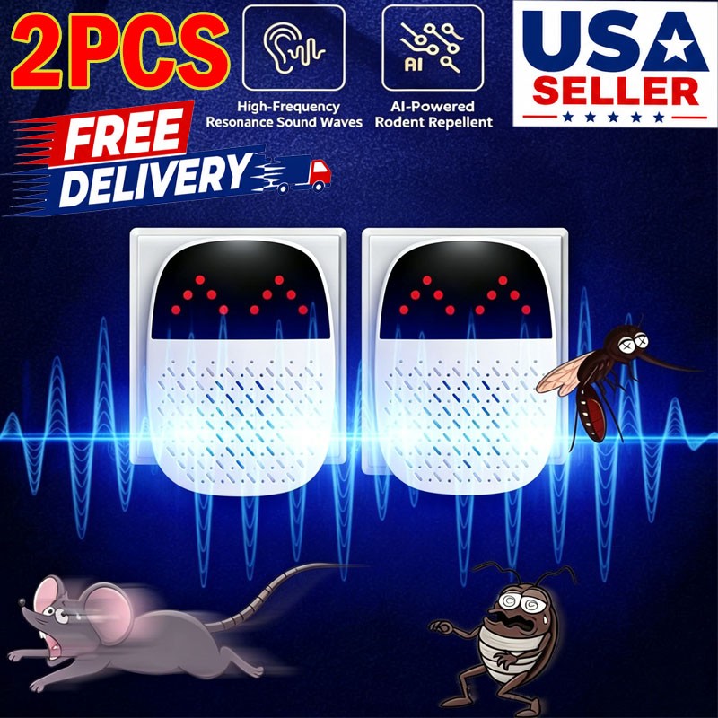2X Ultrasonic Pest Repeller Plug In Electronic Mouse Roach Rodent Repellent Home
