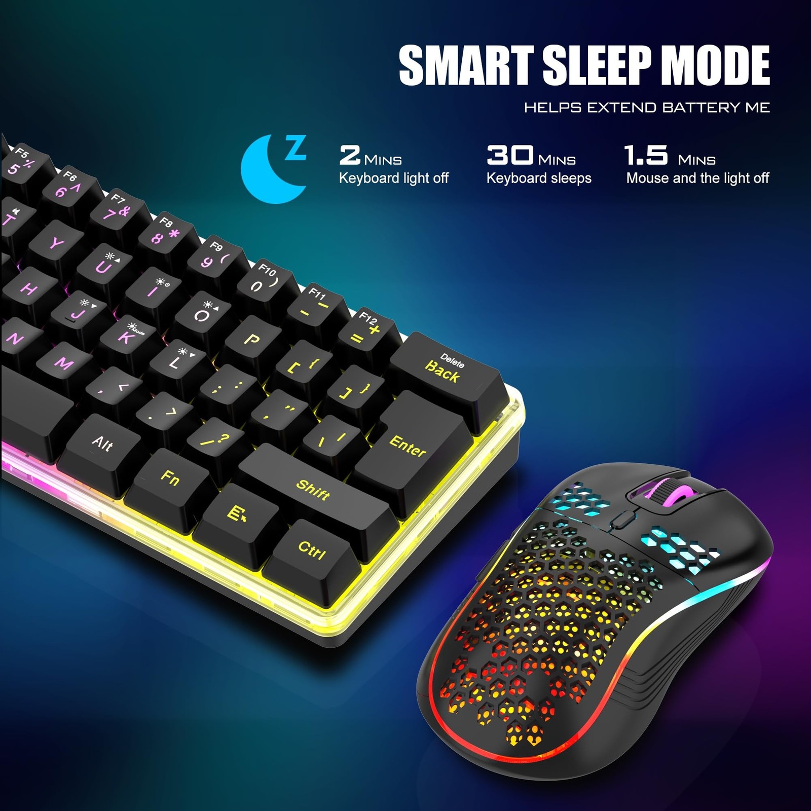 RedThunder 60% Wireless Gaming Keyboard & Mouse Combo with Rechargeable Batte...