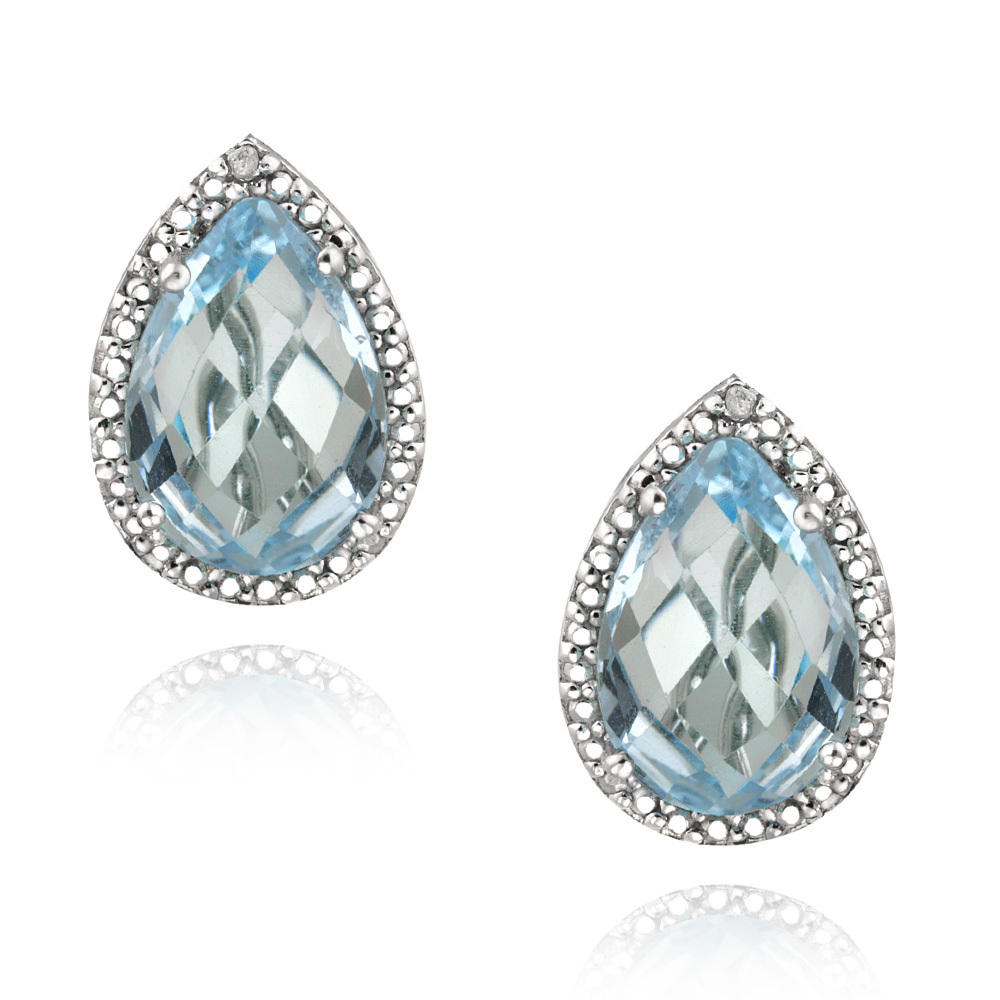 925 Silver 7.4ct Blue Topaz & Diamond Accent Teardrop Earrings